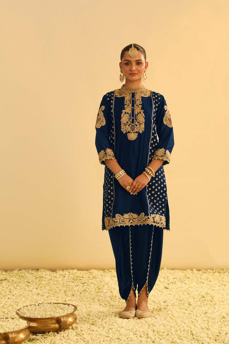 Aabish - Deep Blue Kurta Dhoti Set (Lxrts)