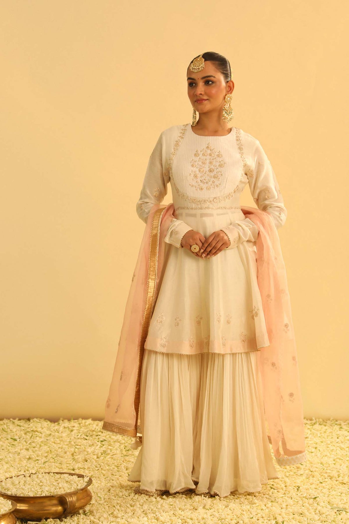 Shahana - Daisy Ivory Peplum Kurta with Garara and Dupatta