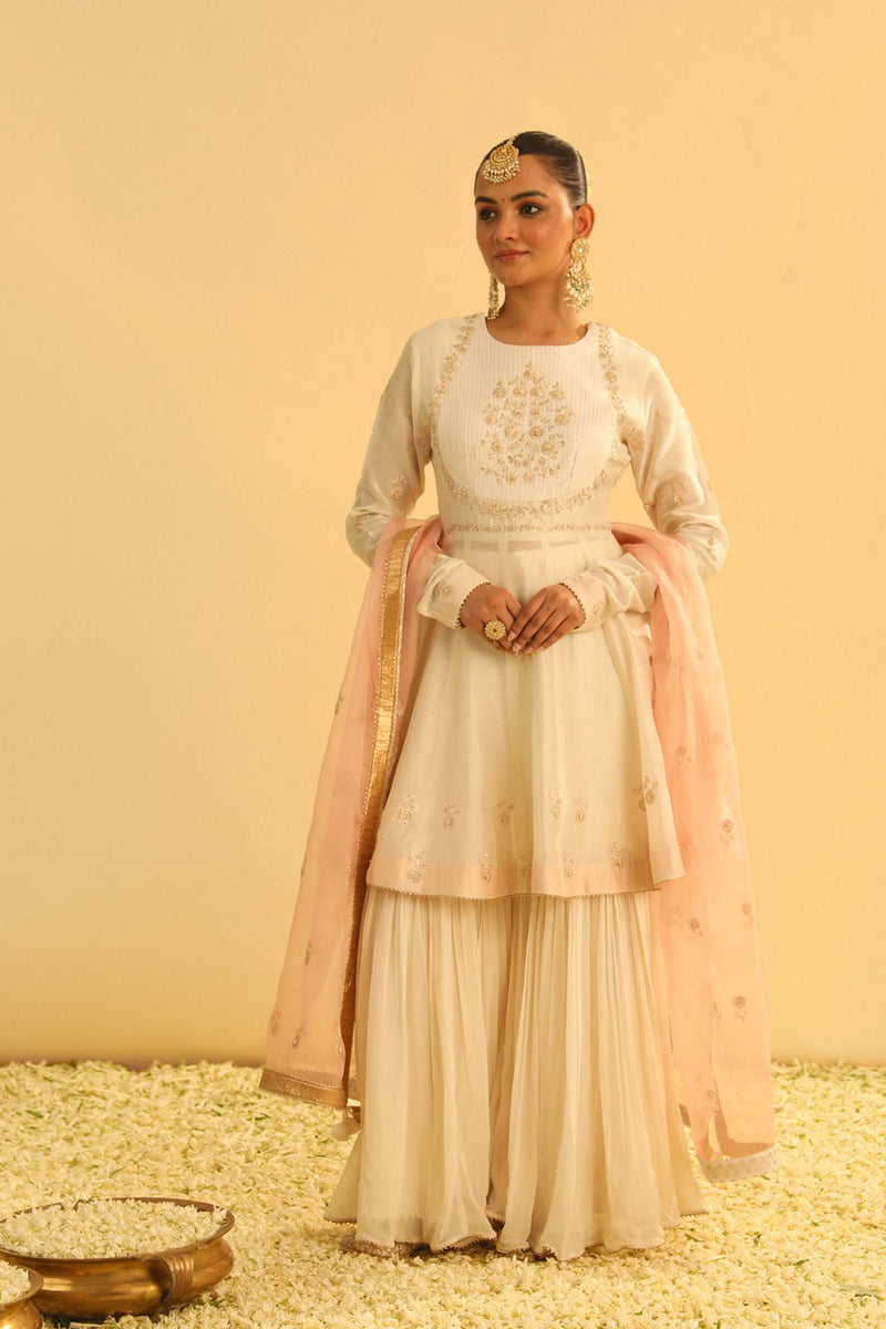 Shivani Bafna In Shahana - Daisy Ivory Peplum Kurta with Garara and Dupatta