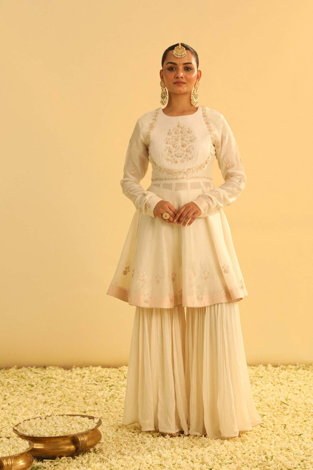 Shahana - Daisy Ivory Peplum Kurta with Garara and Dupatta (Lxrts)