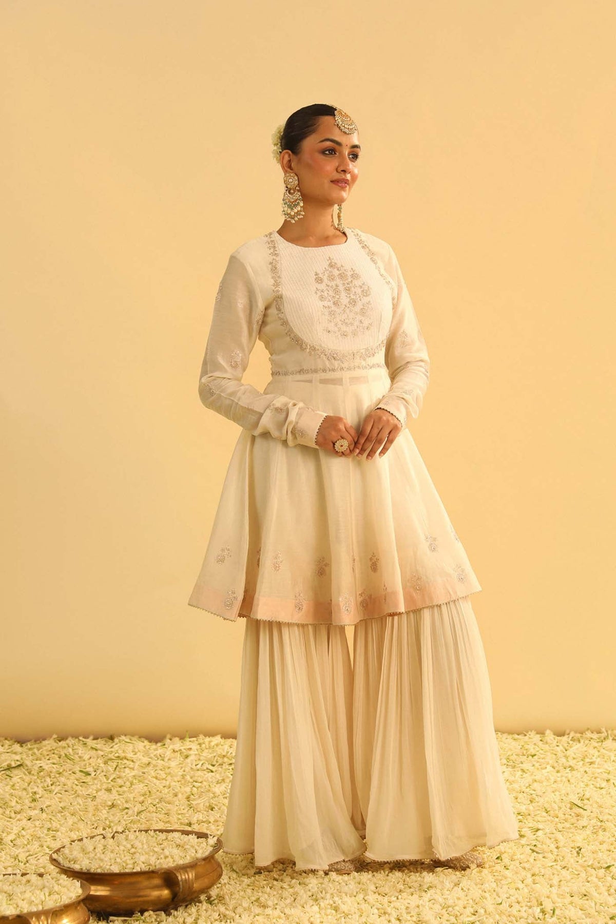 Shivani Bafna In Shahana - Daisy Ivory Peplum Kurta with Garara and Dupatta