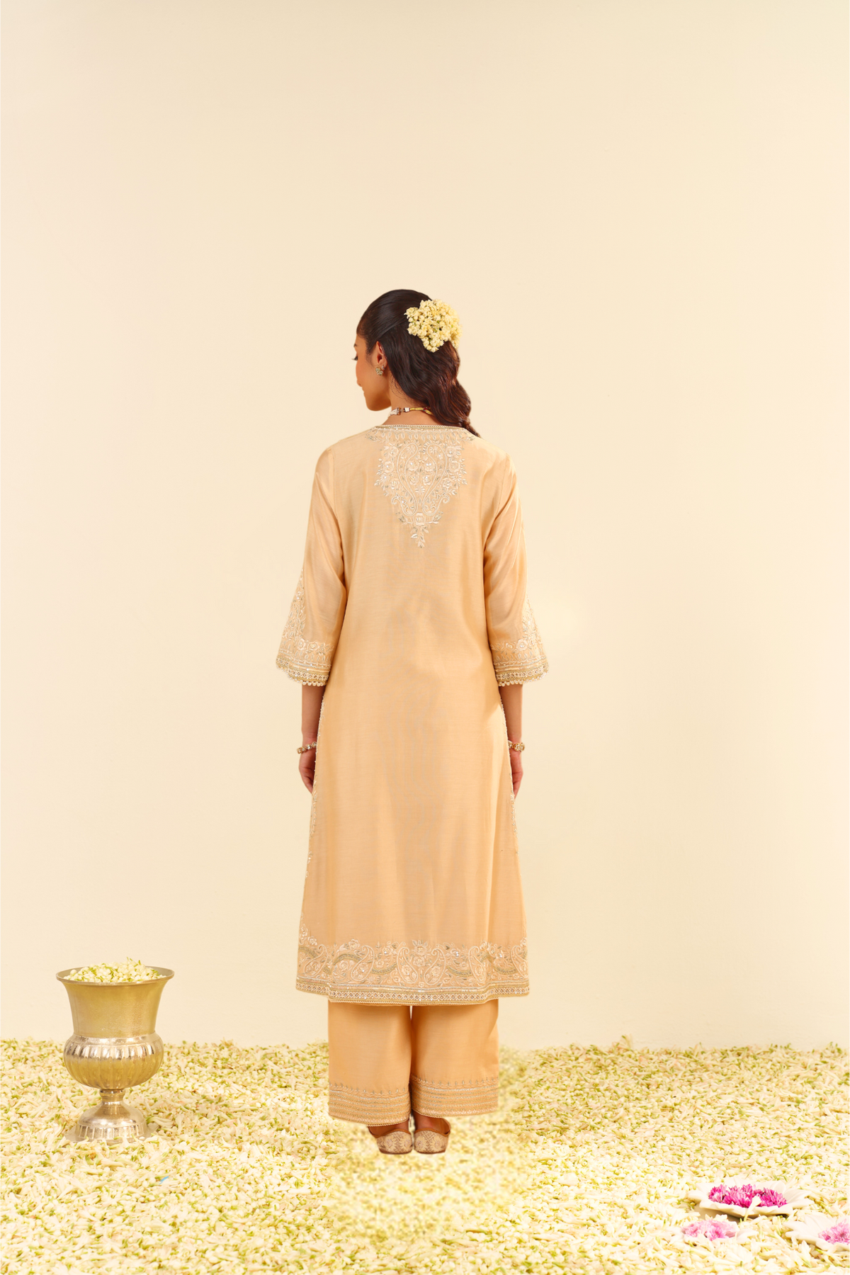 Sereen - Beige A-Line Kurta With Palazzo