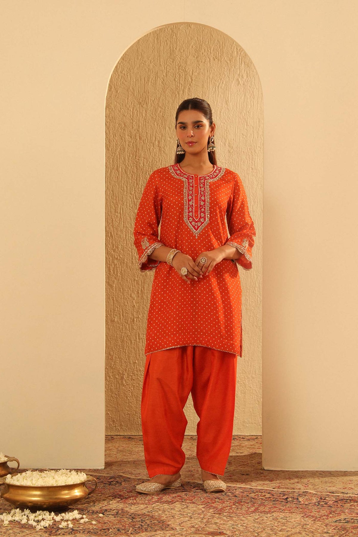 Asma - Orange Short Kurta with Salwar