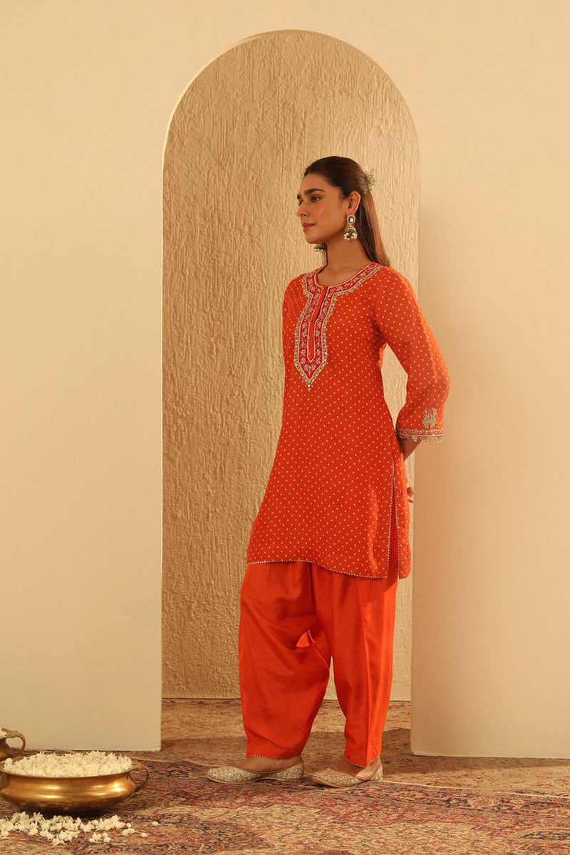 Asma - Orange Short Kurta with Salwar