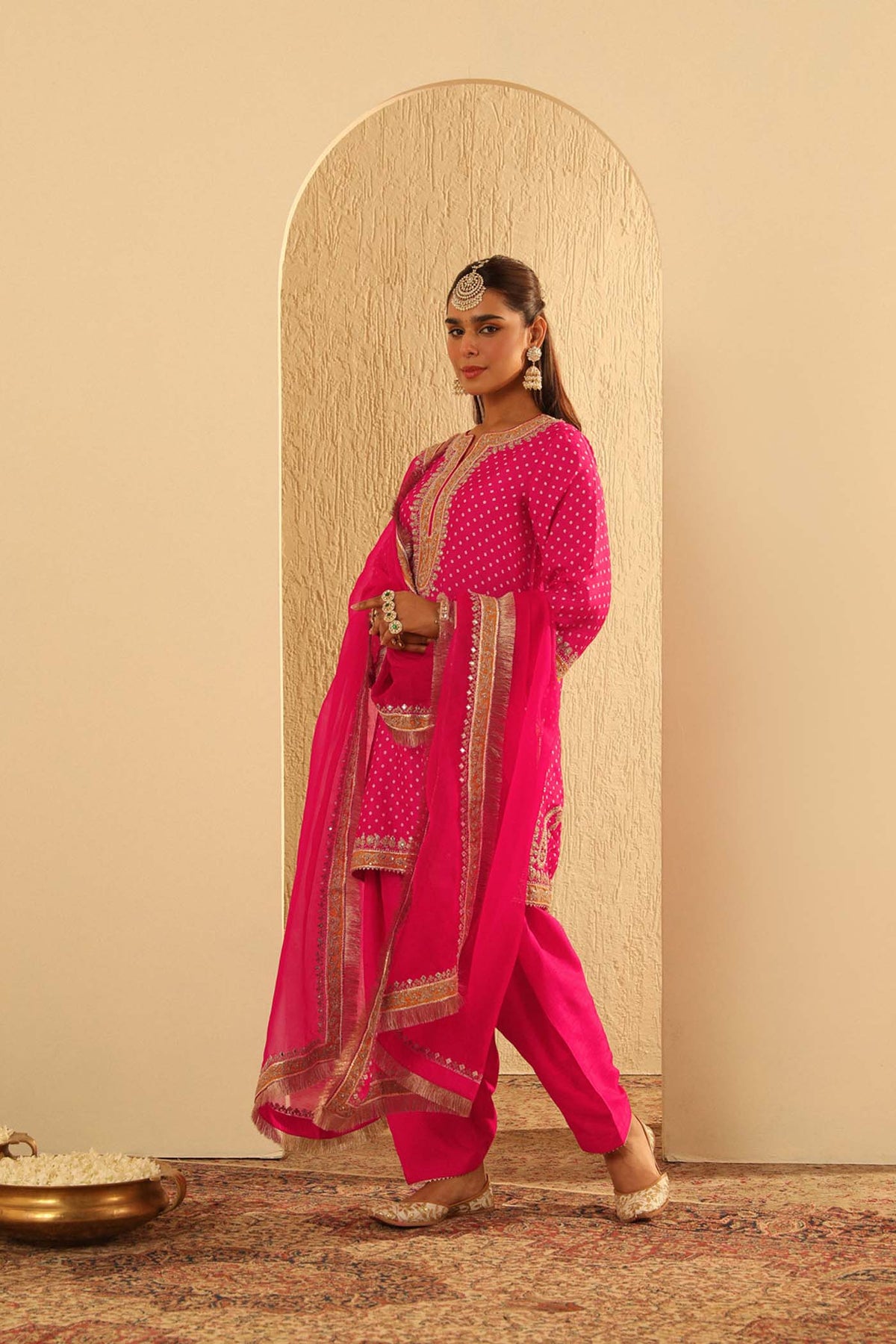 Kiana - Rani Hotpink Kurta with Salwar and Dupatta