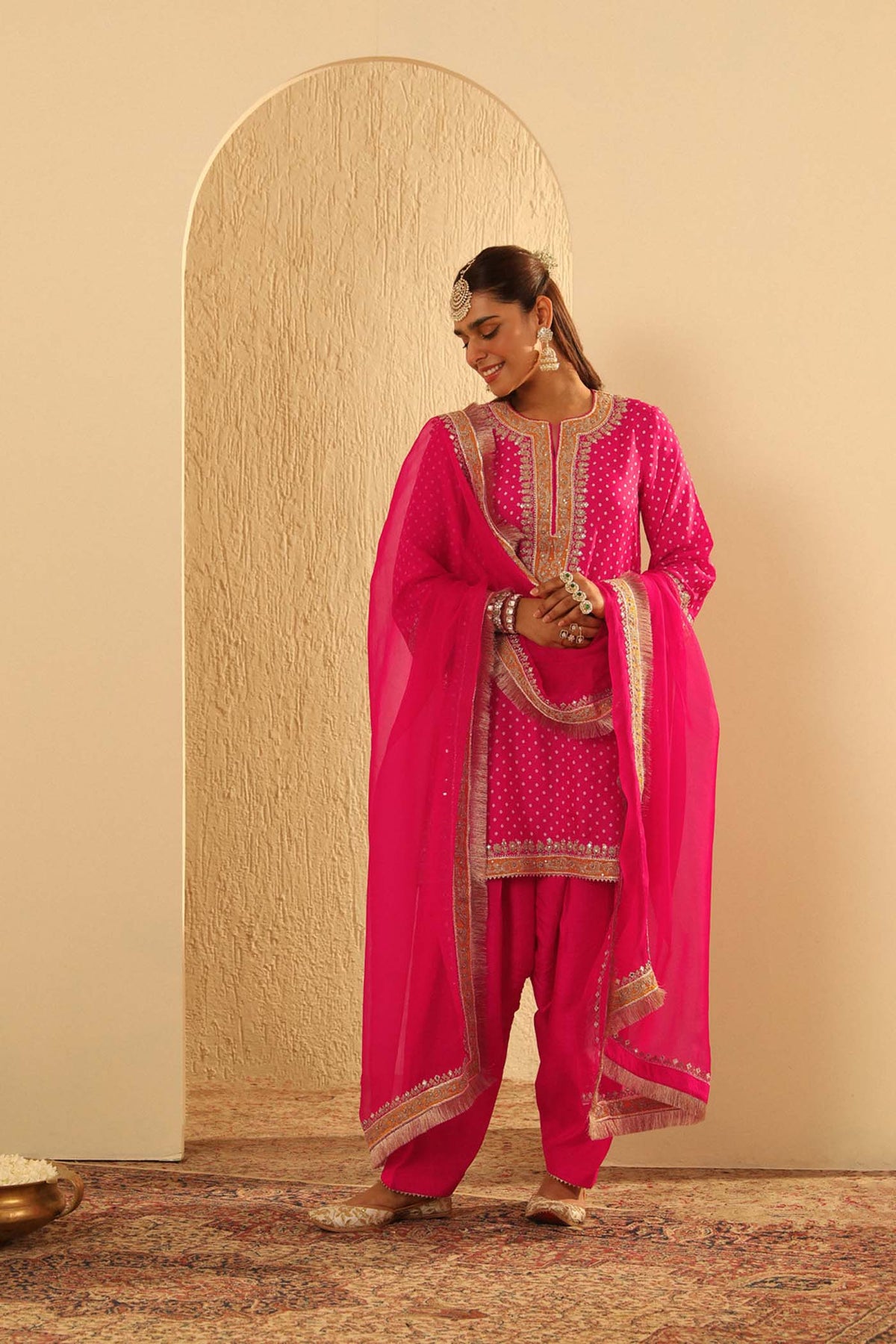 Kiana - Rani Hotpink Kurta with Salwar and Dupatta