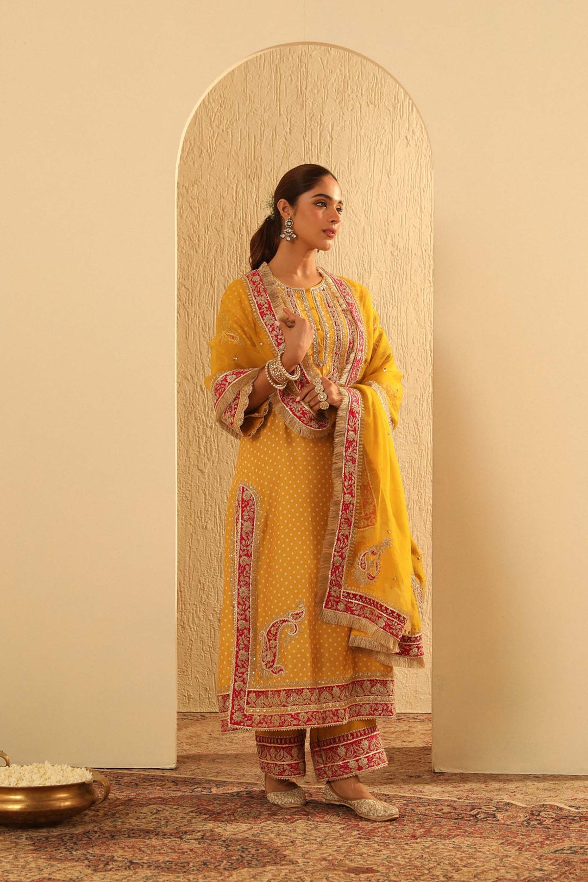 Aleena - Heirloom Mustard A-line kurta with Palazzo and Dupatta