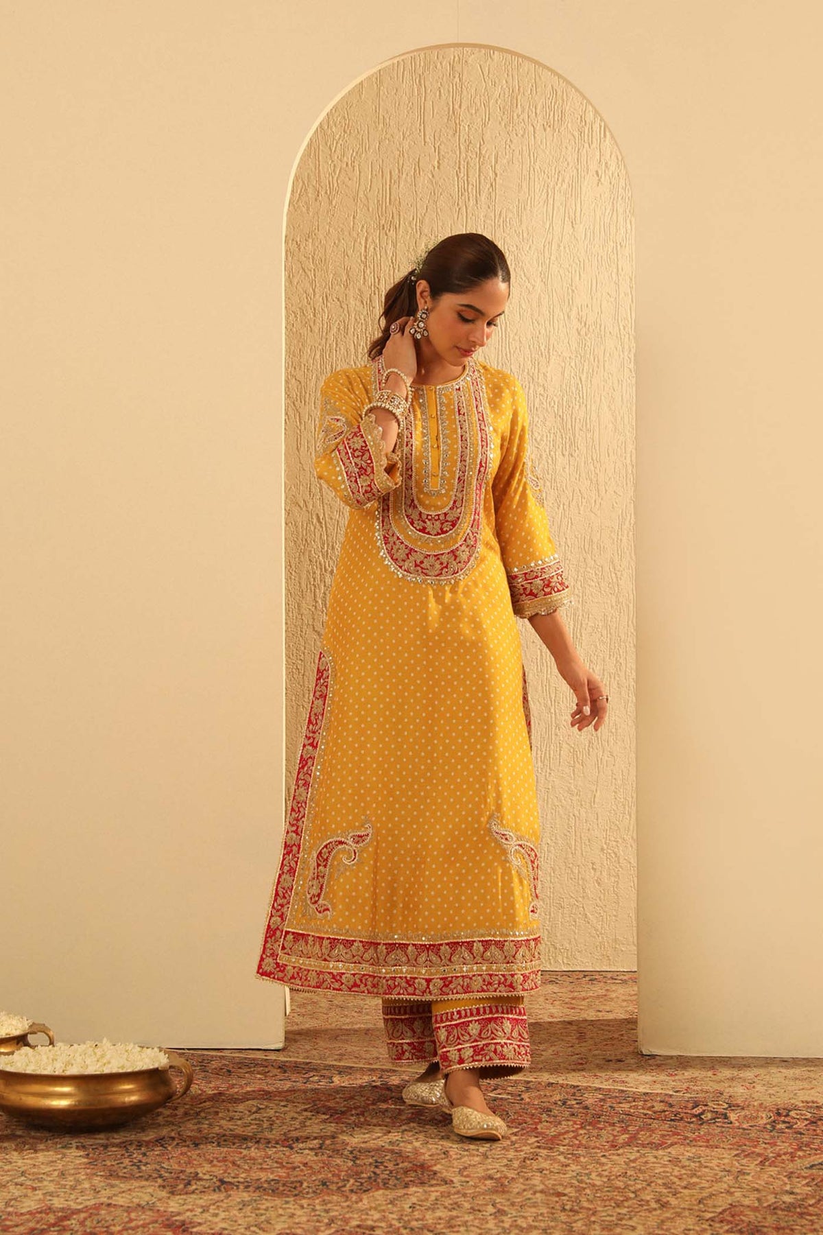 Gautami Kapoor In Aleena - Heirloom Mustard A-line kurta with Palazzo and Dupatta