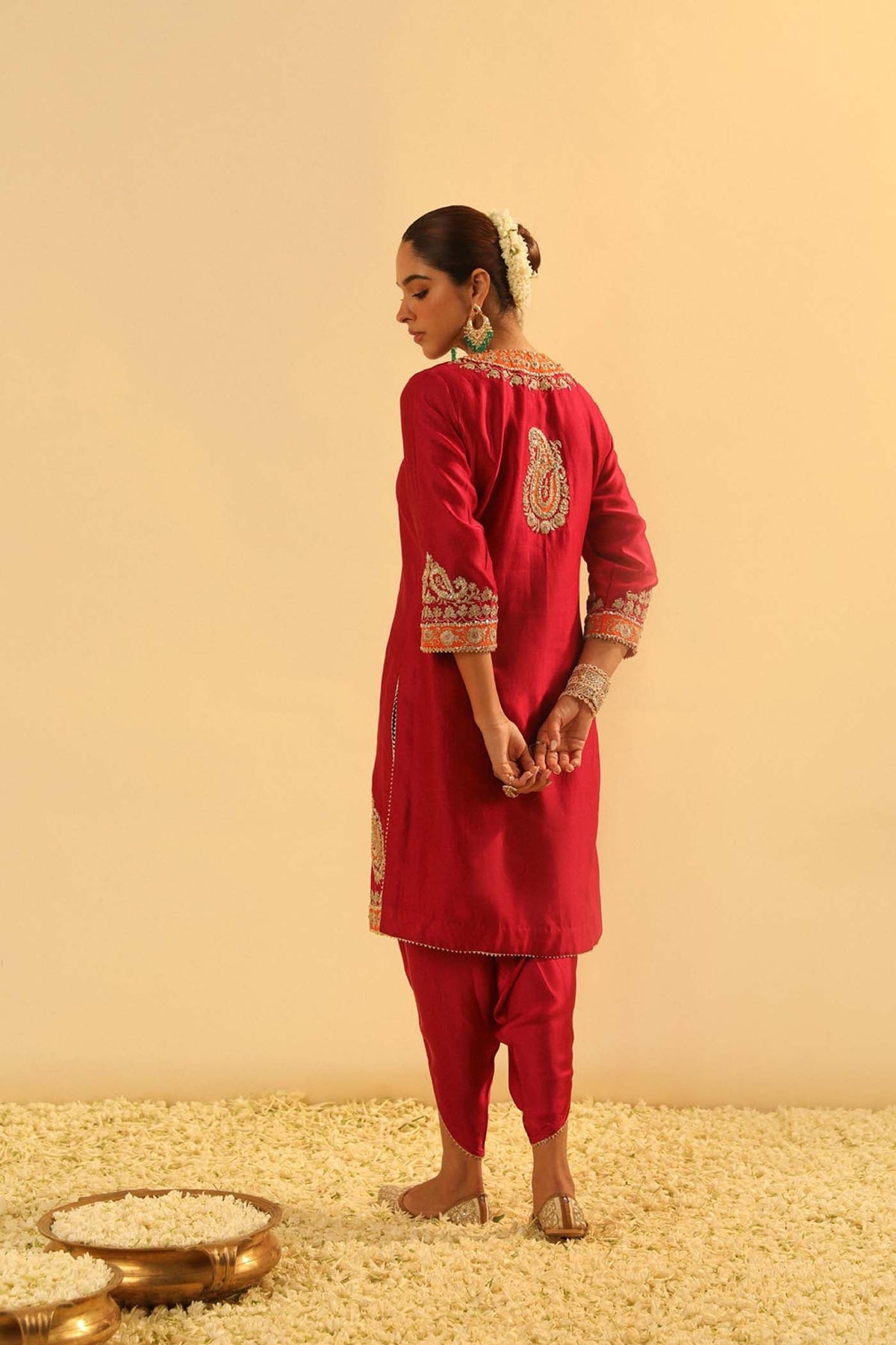 Anjum - Deep Red Short Kurta with Dhoti