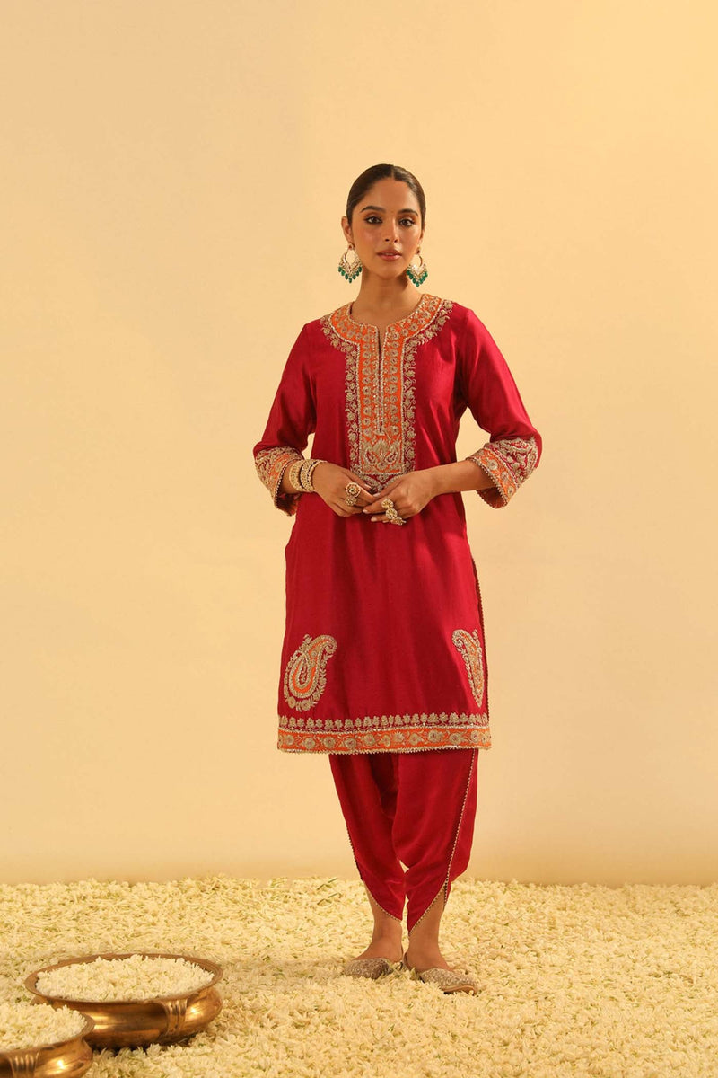 Anjum - Deep Red Short Kurta with Dhoti