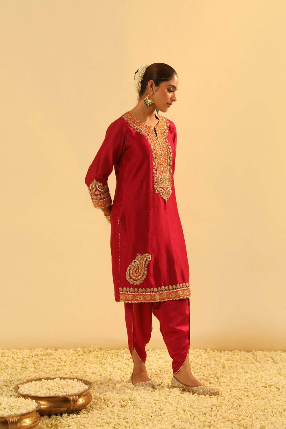 Anjum - Deep Red Short Kurta with Dhoti