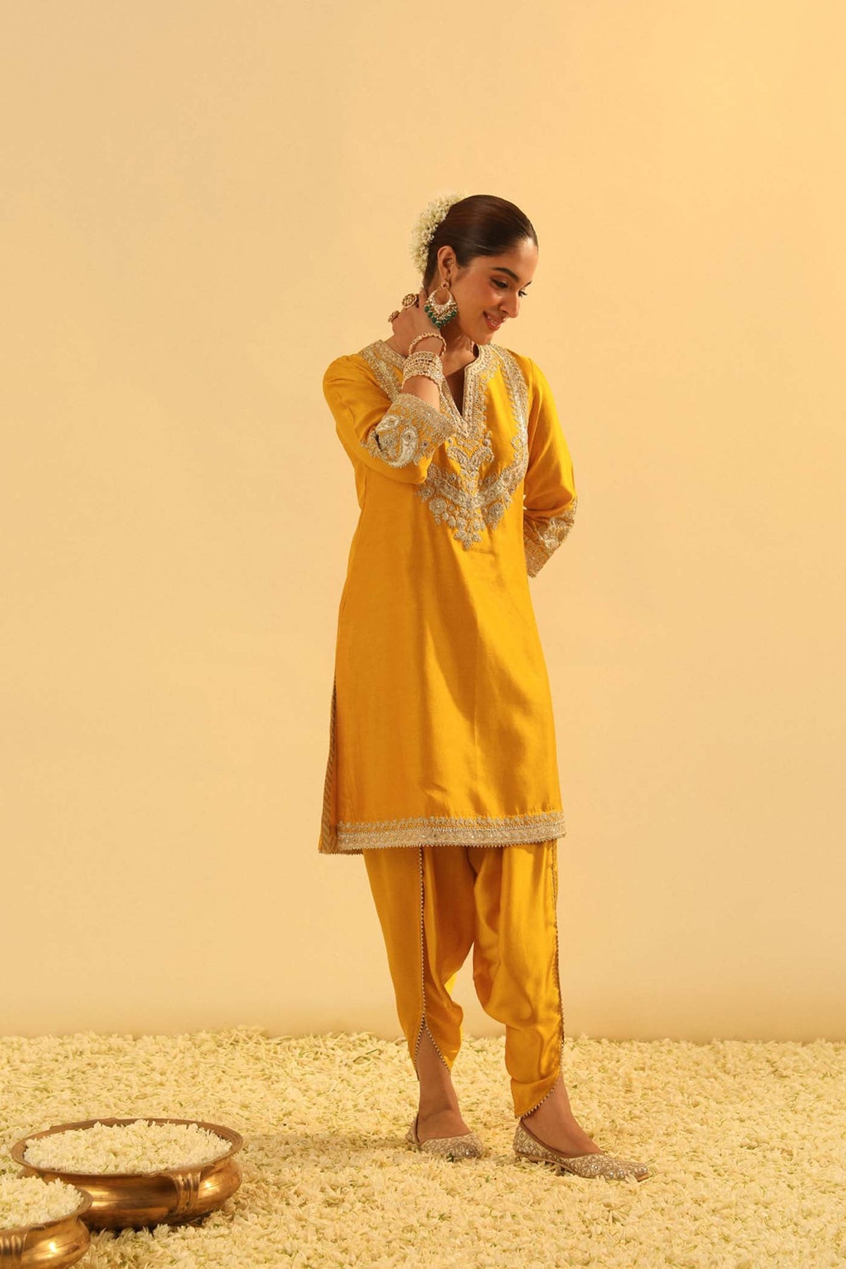 Aashna - Heirloom Mustard Short Kurta with Dhoti