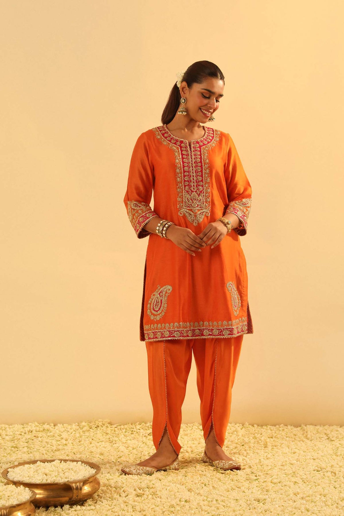 Anjum - Orange Short Kurta with Dhoti (Lxrts)