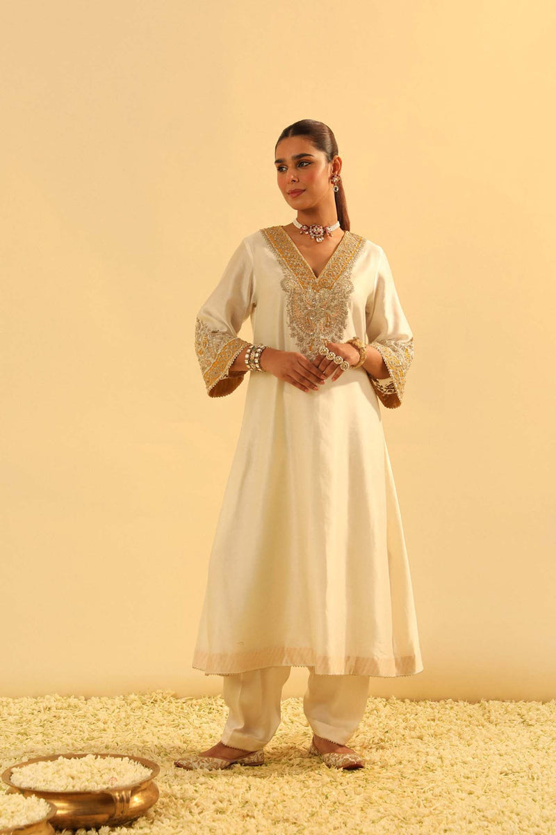 Shazana - Daisy Ivory Long A-line Choga with Salwar