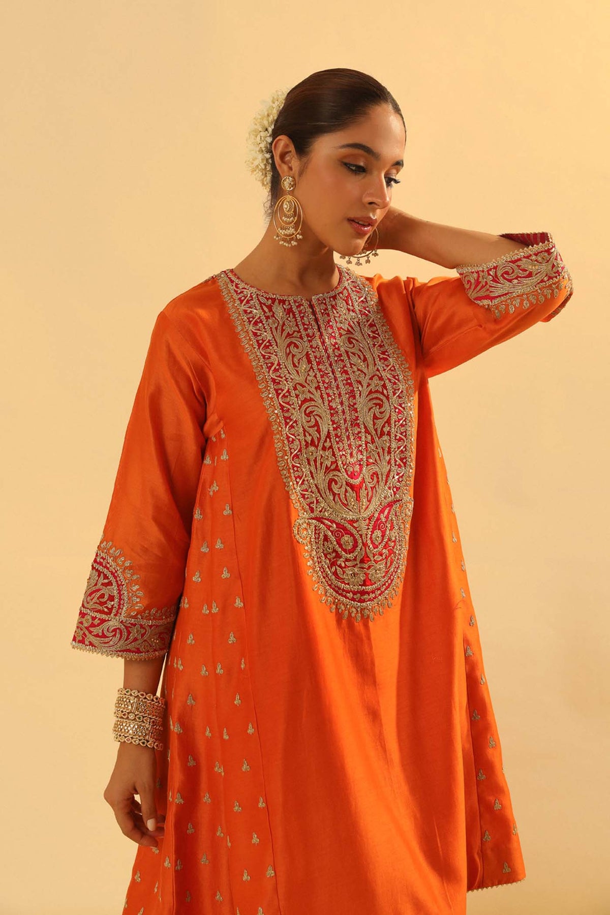 Falisha - Burnt Orange Short Kalidaar Choga with Salwar