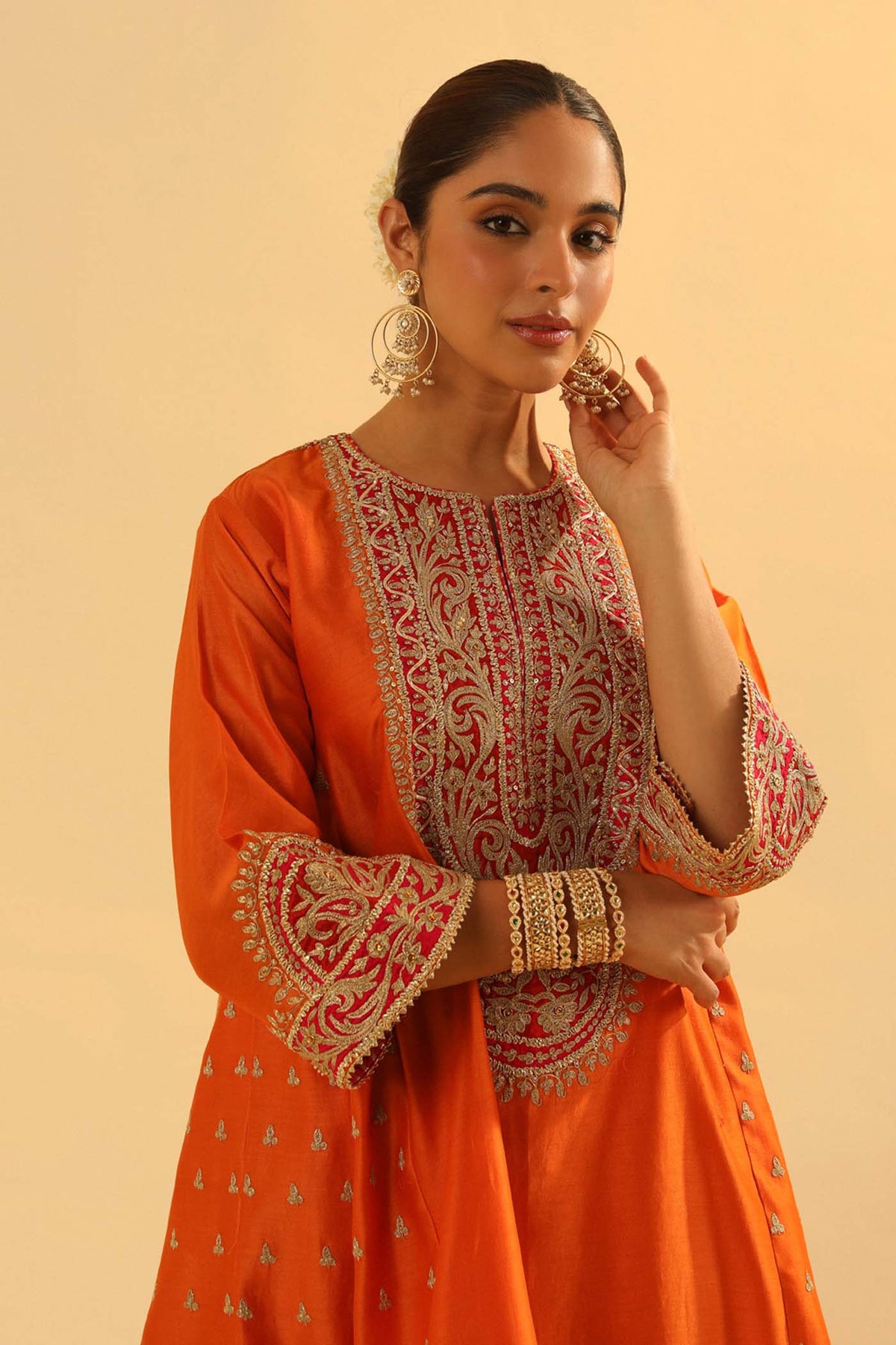 Falisha - Burnt Orange Short Kalidaar Choga with Salwar