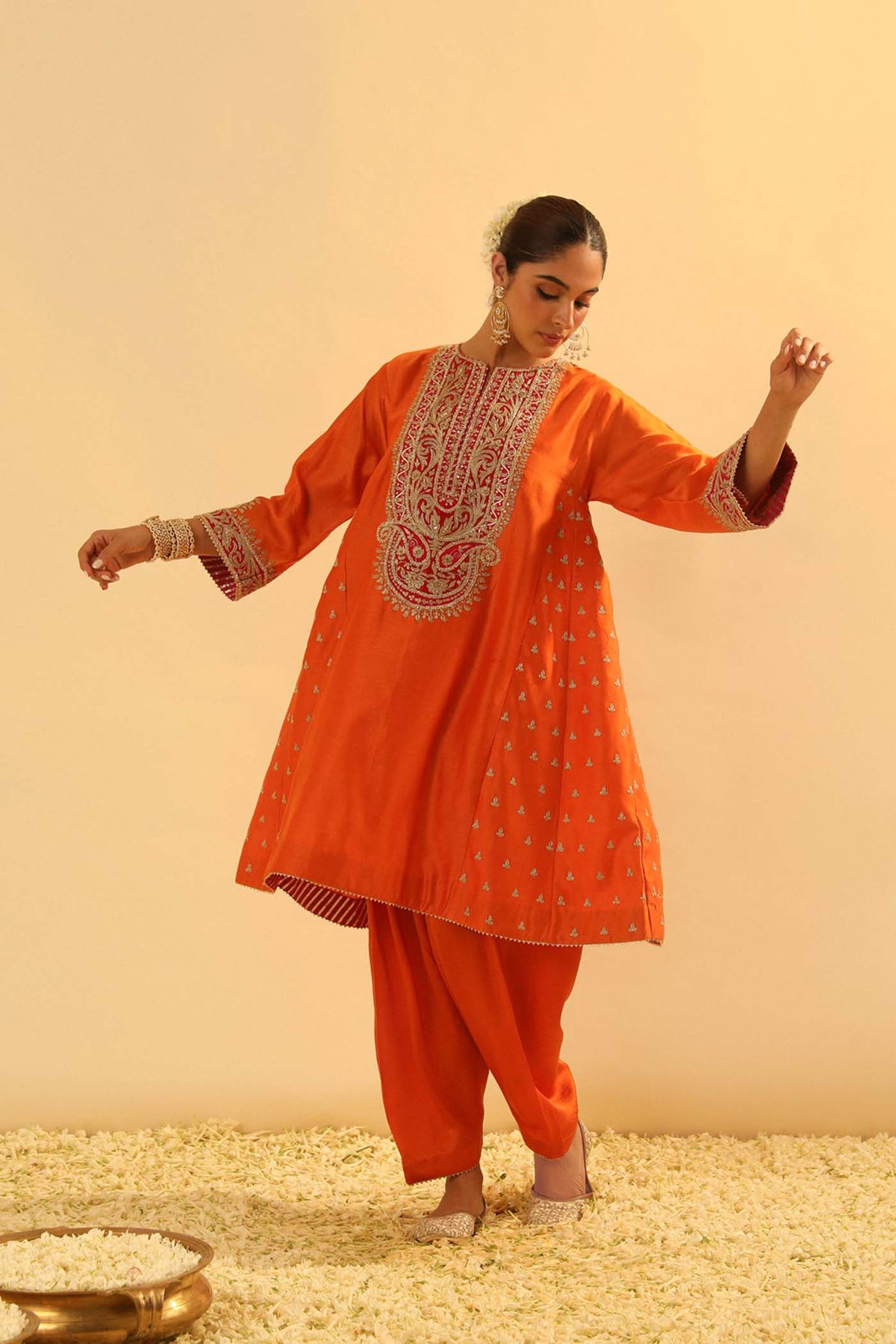 Falisha - Burnt Orange Short Kalidaar Choga with Salwar