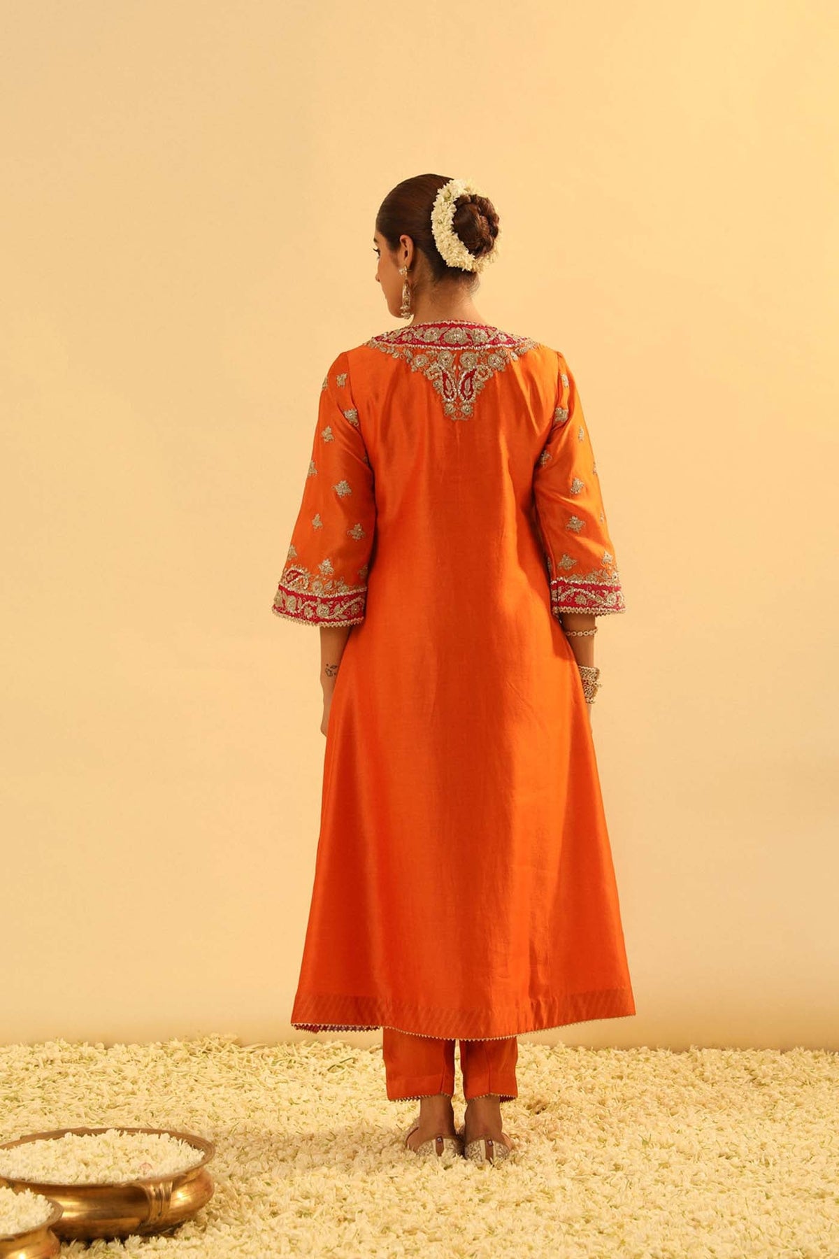 Alima - Orange Long A-line Choga with Salwar