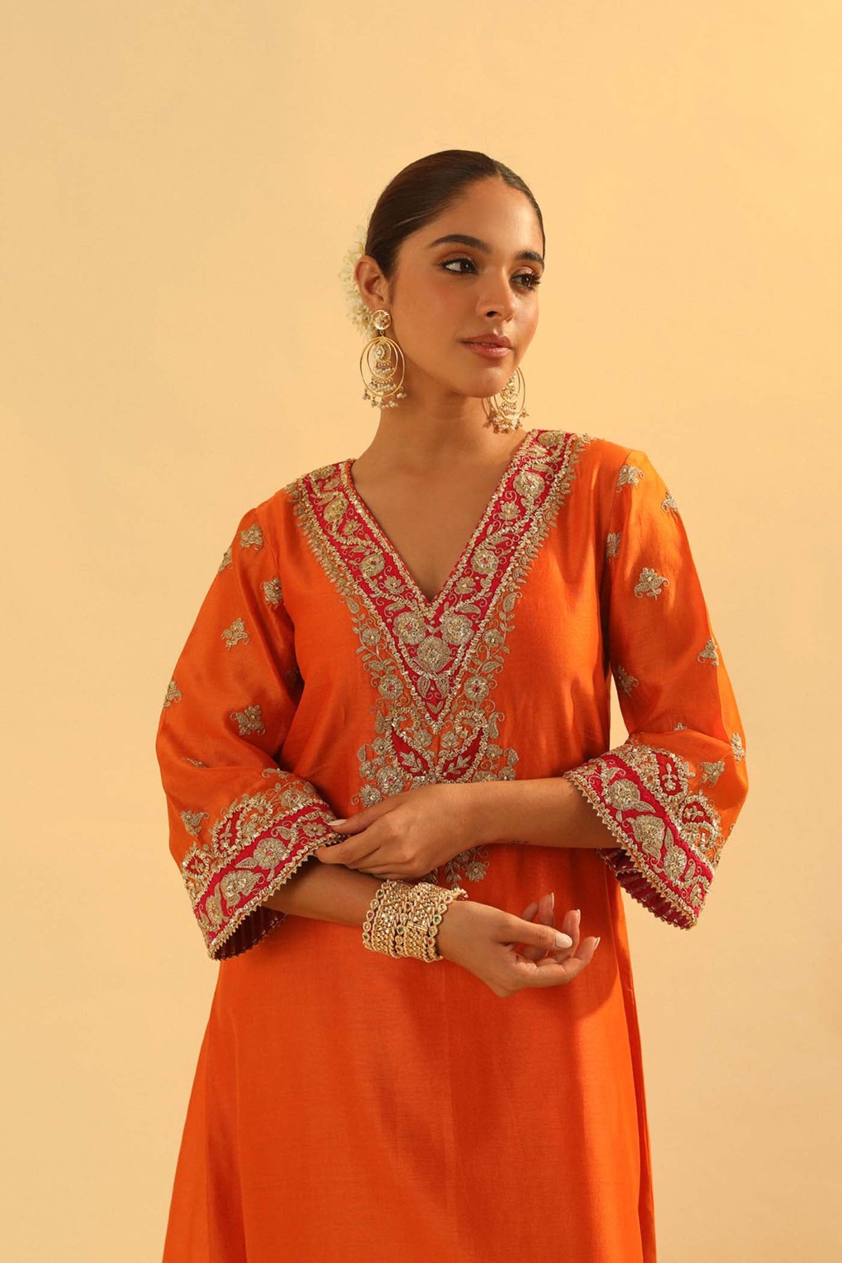 Alima - Orange Long A-line Choga with Salwar