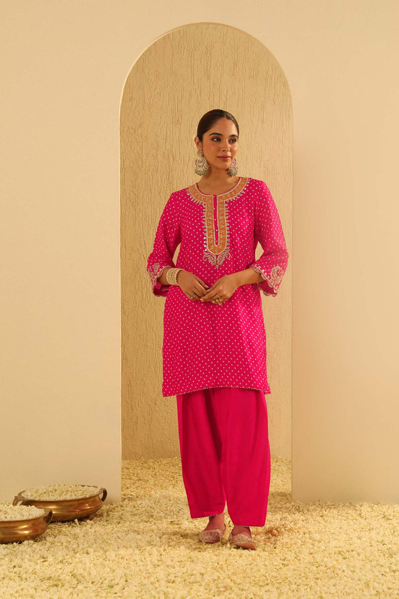 Noora - Rani Hotpink Short Kurta with Salwar (Lxrts)