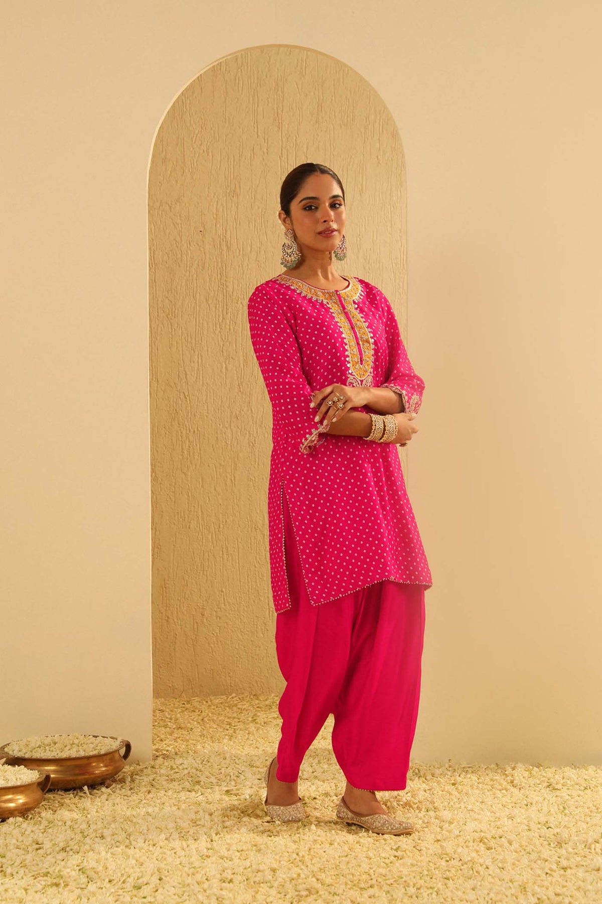 Noora - Rani Hotpink Short Kurta with Salwar (Lxrts)