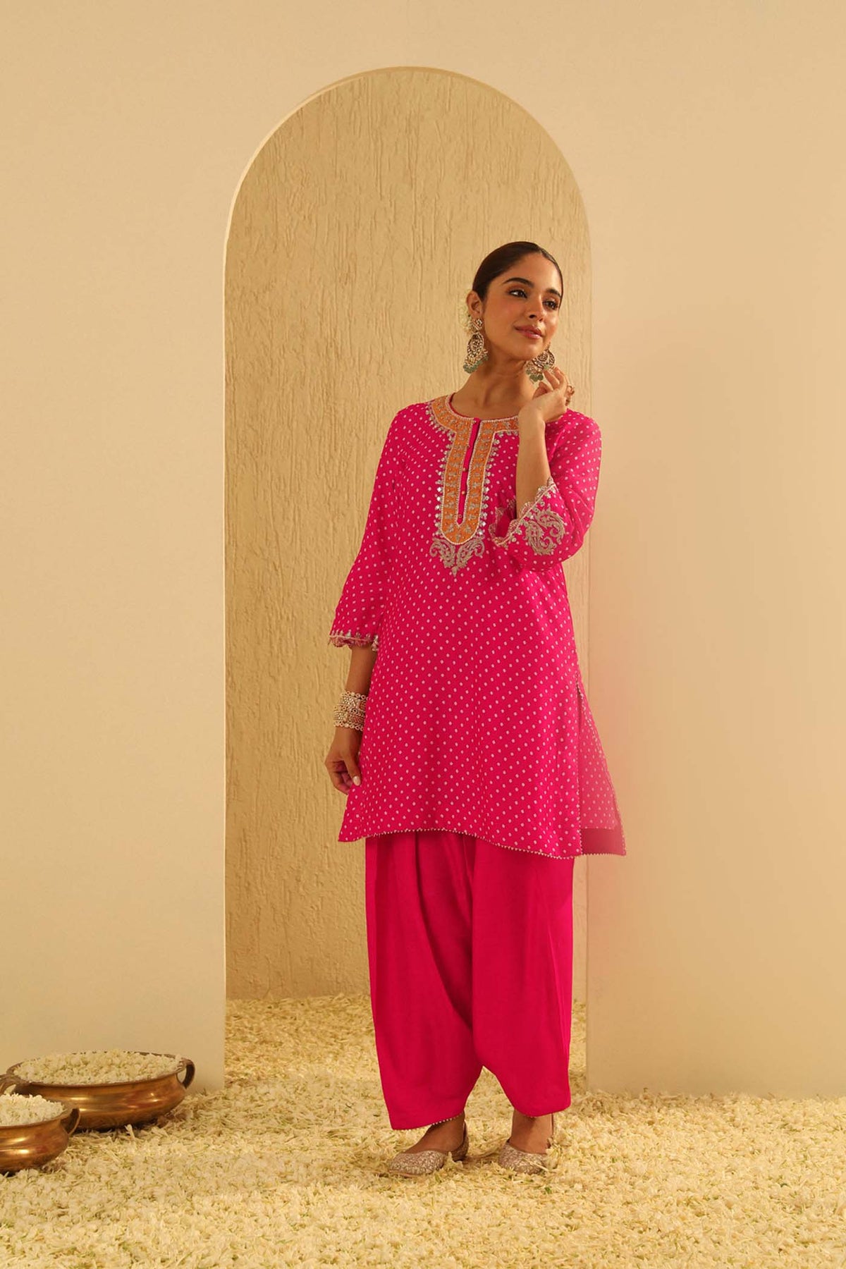Noora - Rani Hotpink Short Kurta with Salwar (Lxrts)