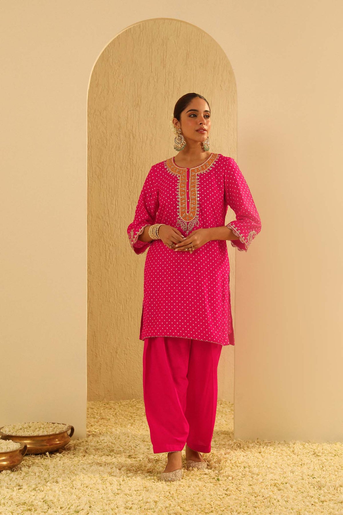 Noora - Rani Hotpink Short Kurta with Salwar (Lxrts)