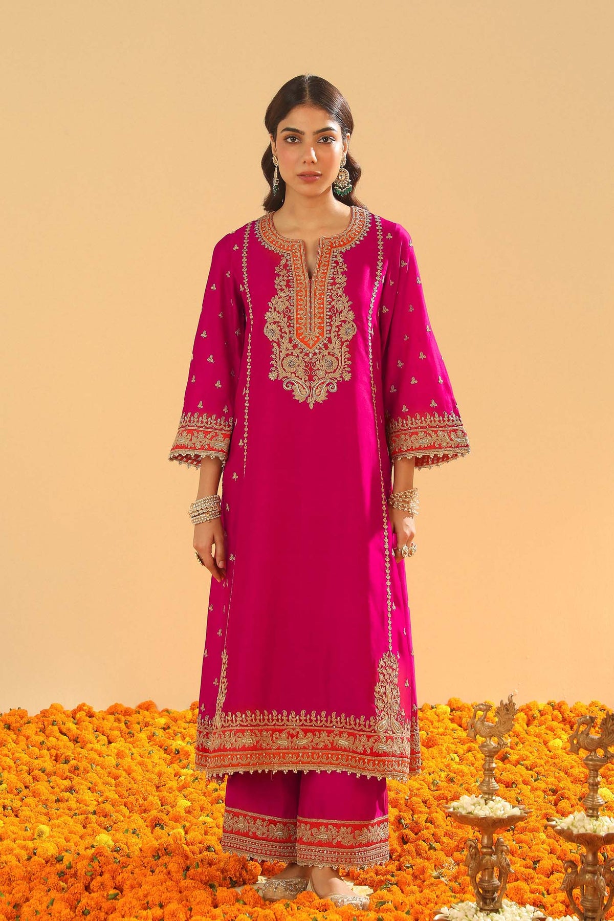 Shweta Sachdev  In Aamish - Rani Hotpink Long A-line Kurta with Palazzo