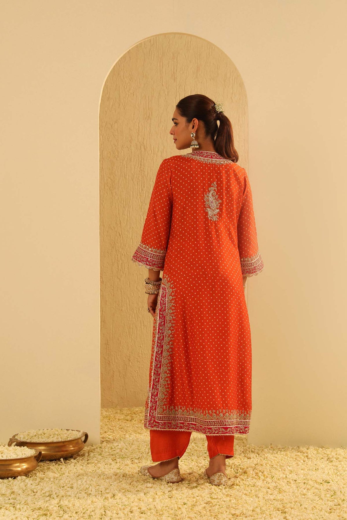 Saanjh - Orange A-line kurta with Salwar and Dupatta