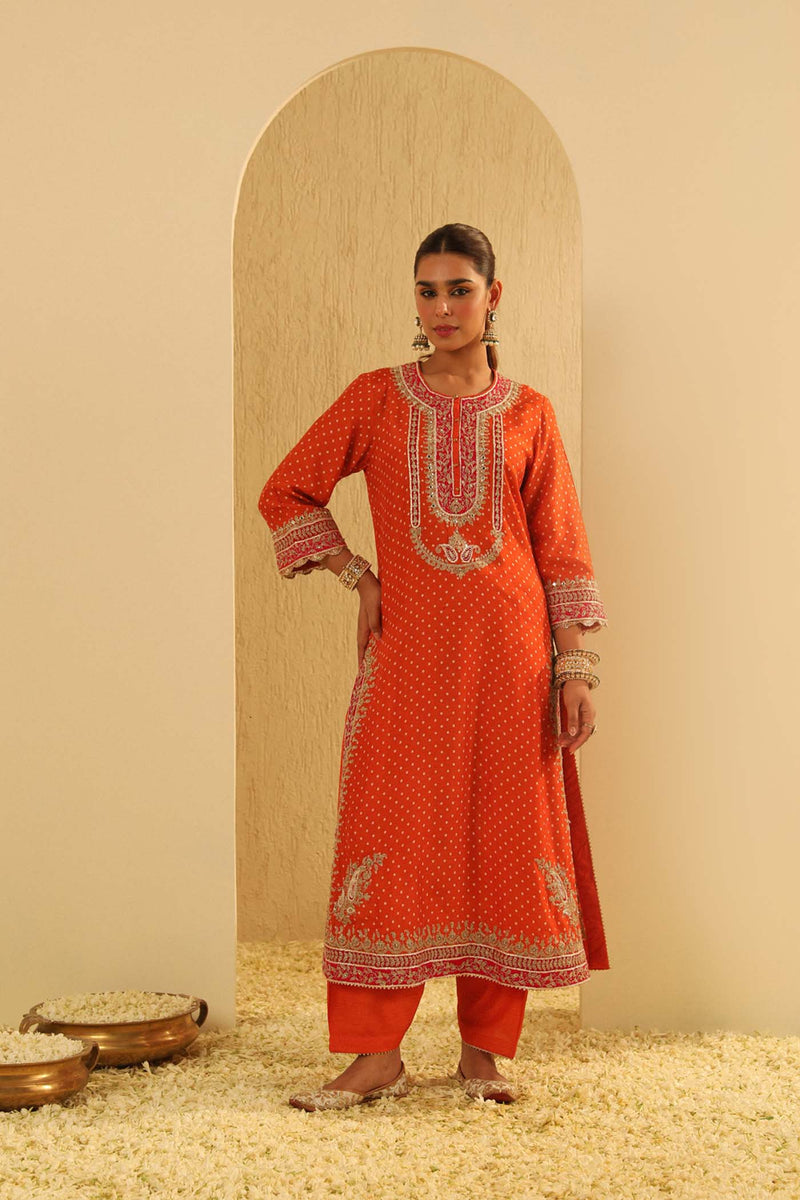 Saanjh - Orange A-line kurta with Salwar and Dupatta