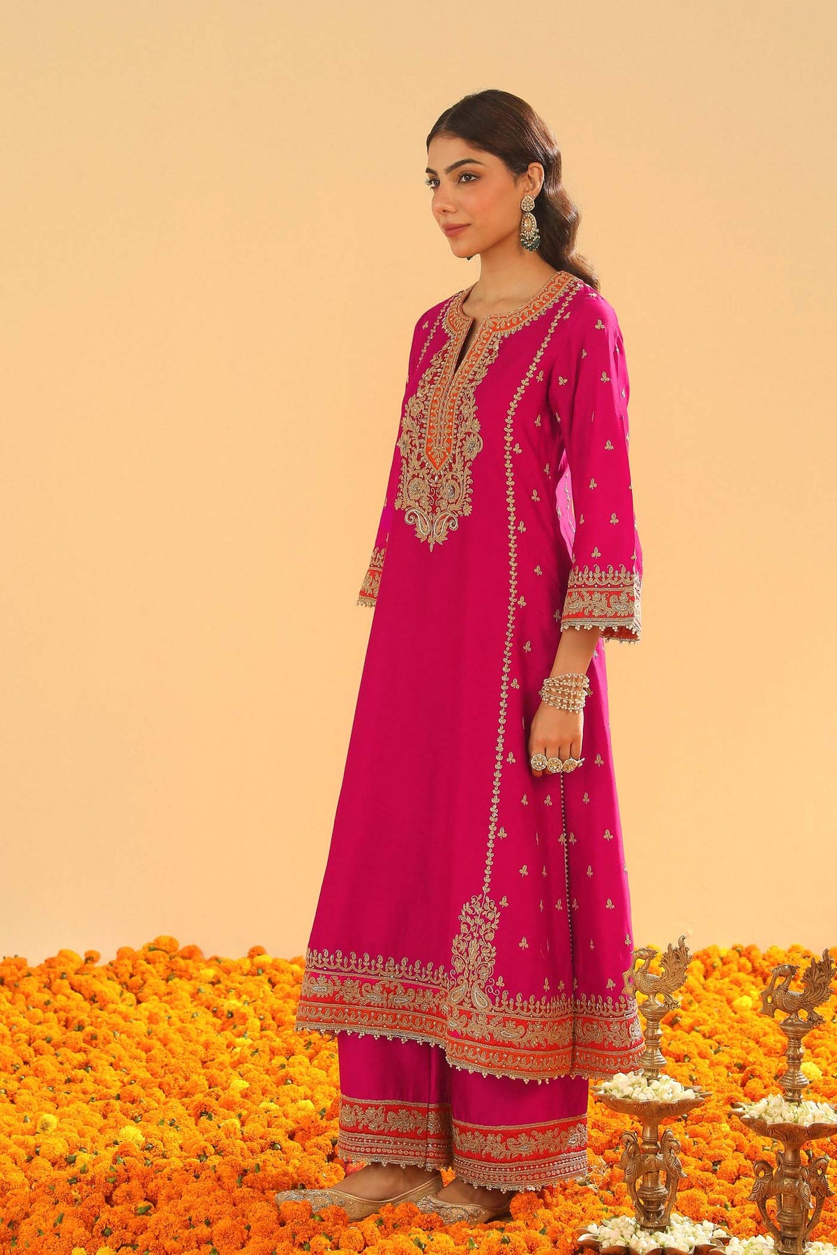 Shweta Sachdev  In Aamish - Rani Hotpink Long A-line Kurta with Palazzo