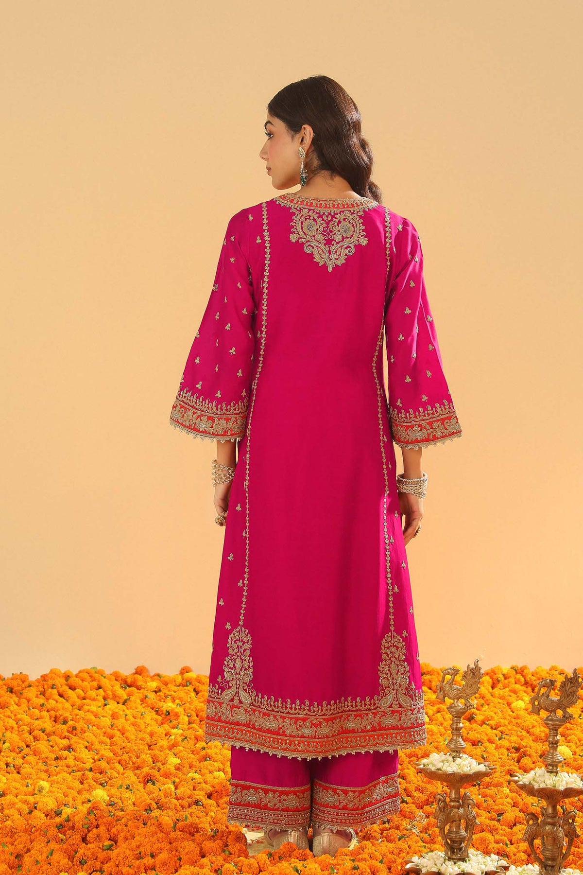 Shweta Sachdev  In Aamish - Rani Hotpink Long A-line Kurta with Palazzo