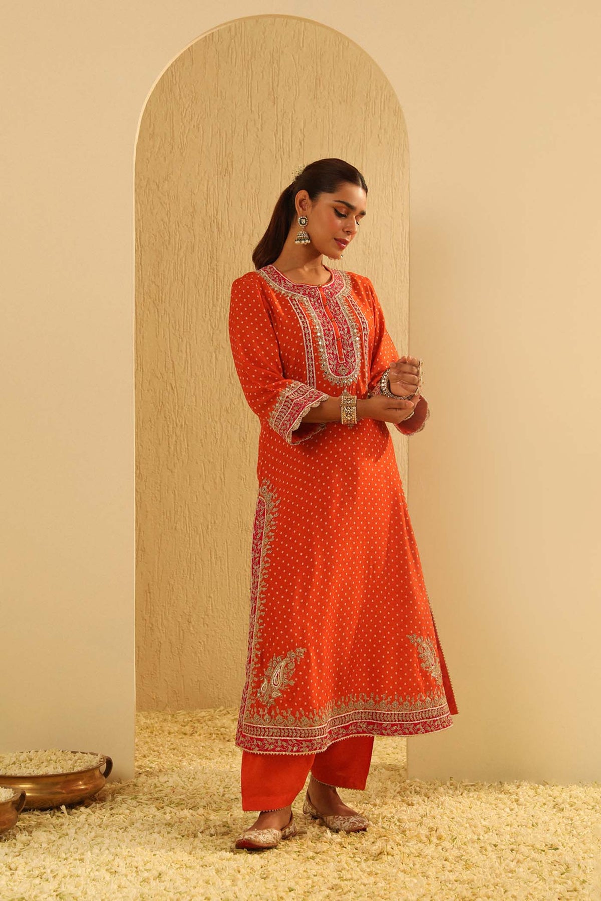 Saanjh - Orange A-line kurta with Salwar and Dupatta