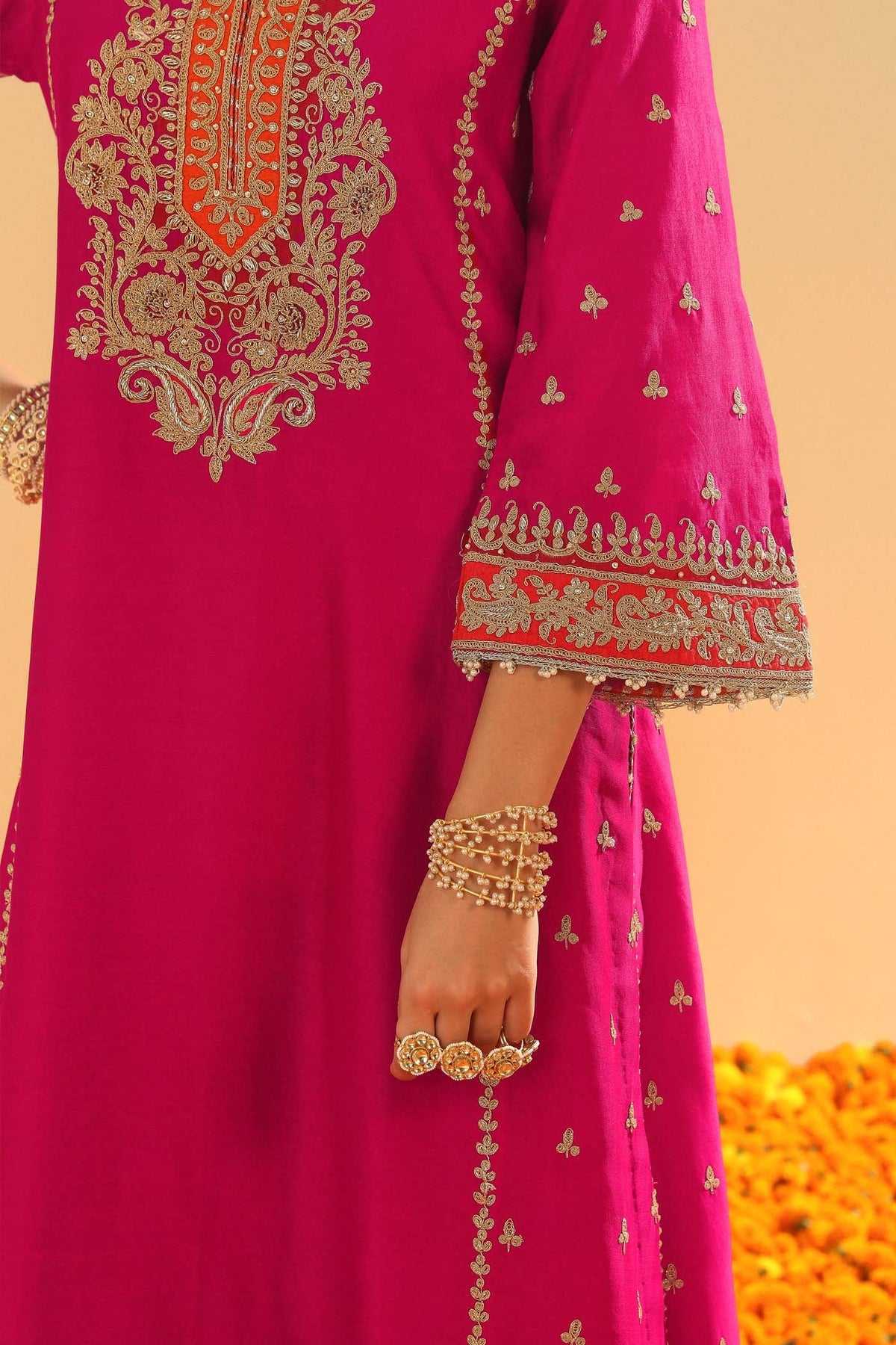 Aamish - Rani Hotpink Long A-line Kurta with Palazzo