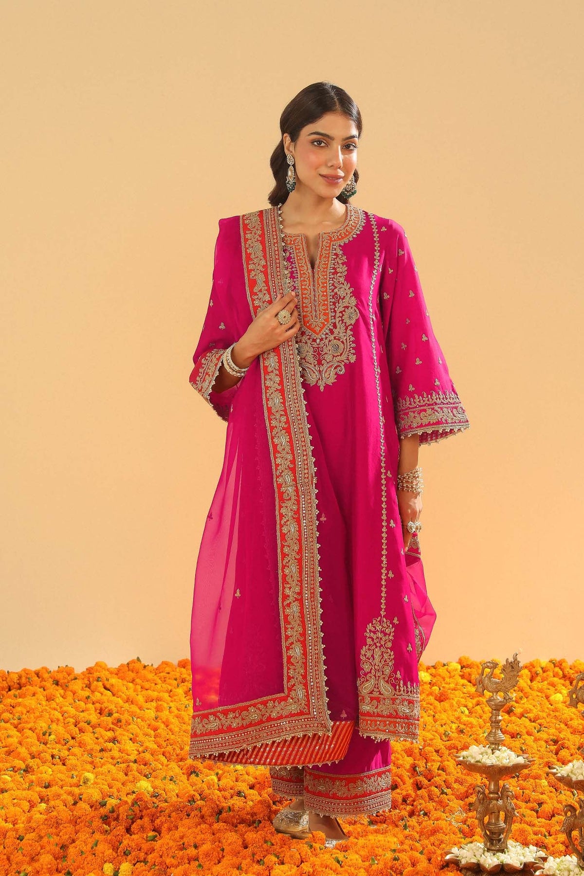 Shweta Sachdev  In Aamish - Rani Hotpink Long A-line Kurta with Palazzo