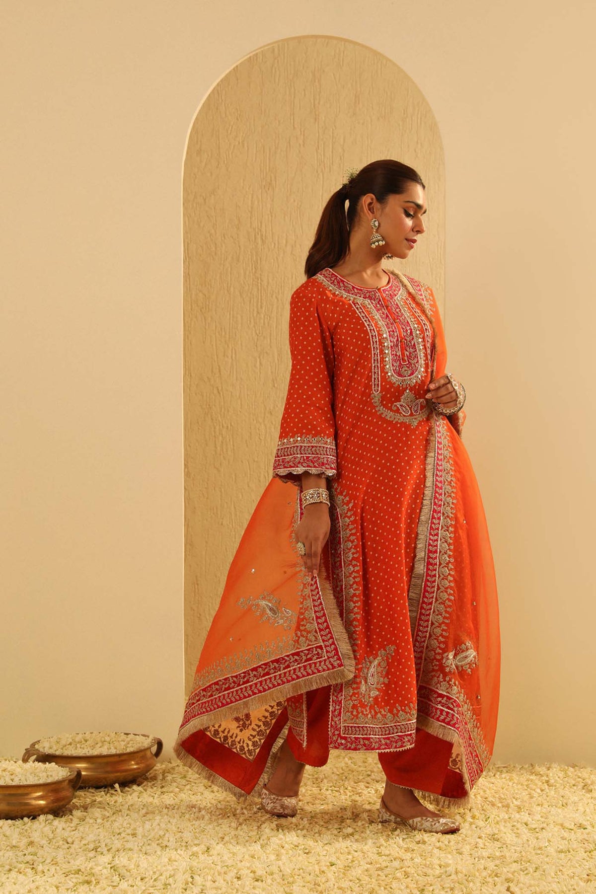 Saanjh - Orange A-line kurta with Salwar and Dupatta