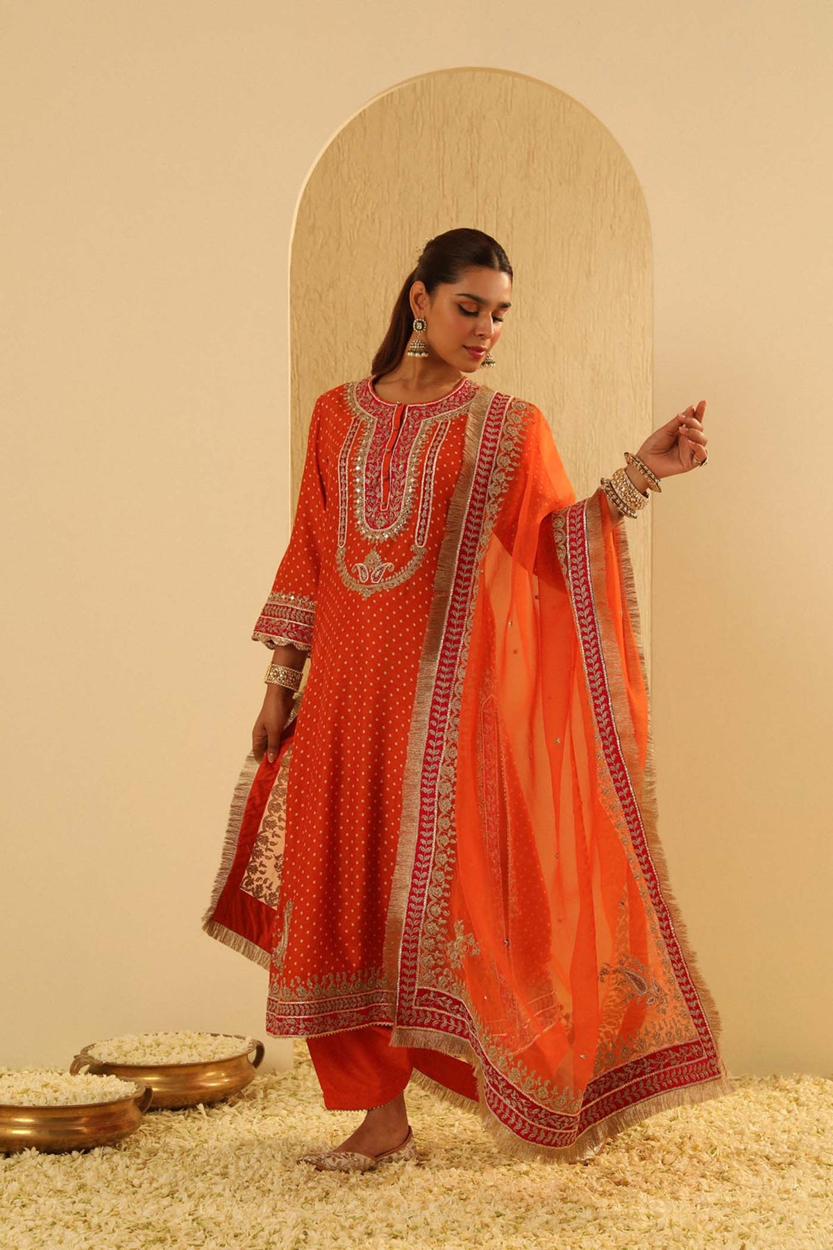 Saanjh - Orange A-line kurta with Salwar and Dupatta