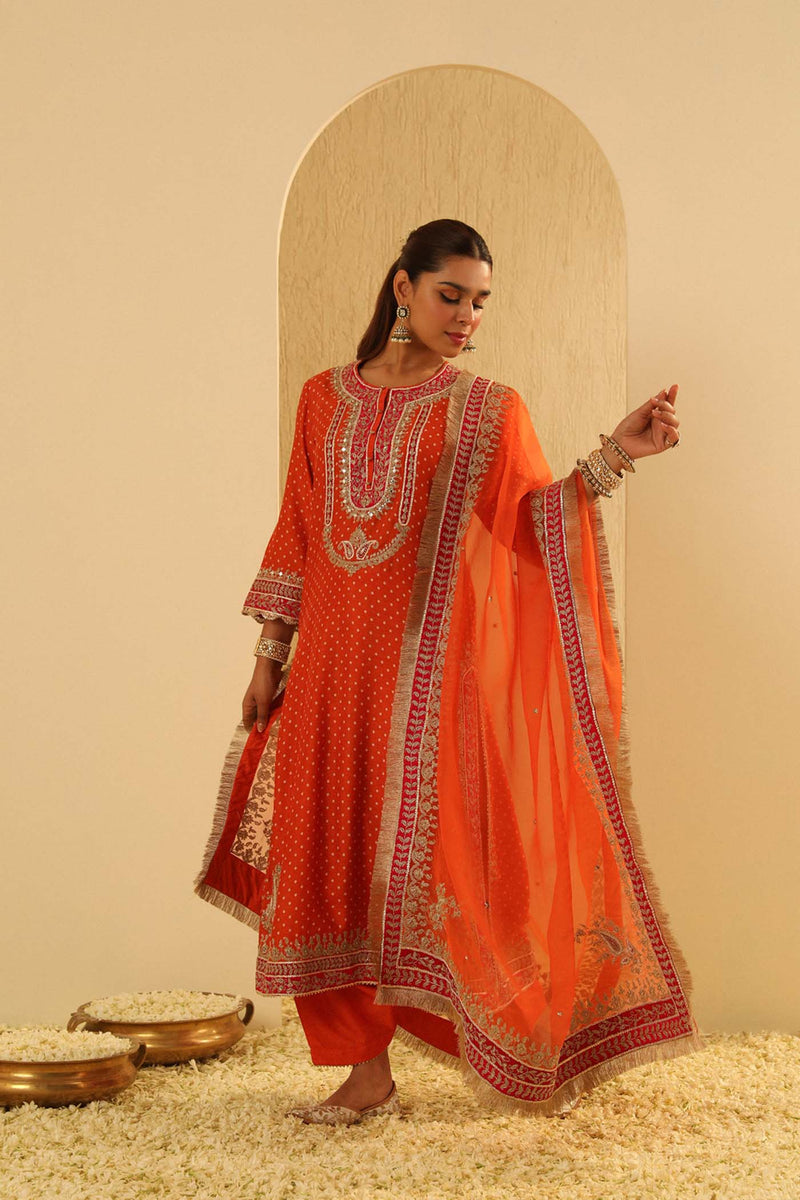 Saanjh - Orange A-line kurta with Salwar and Dupatta