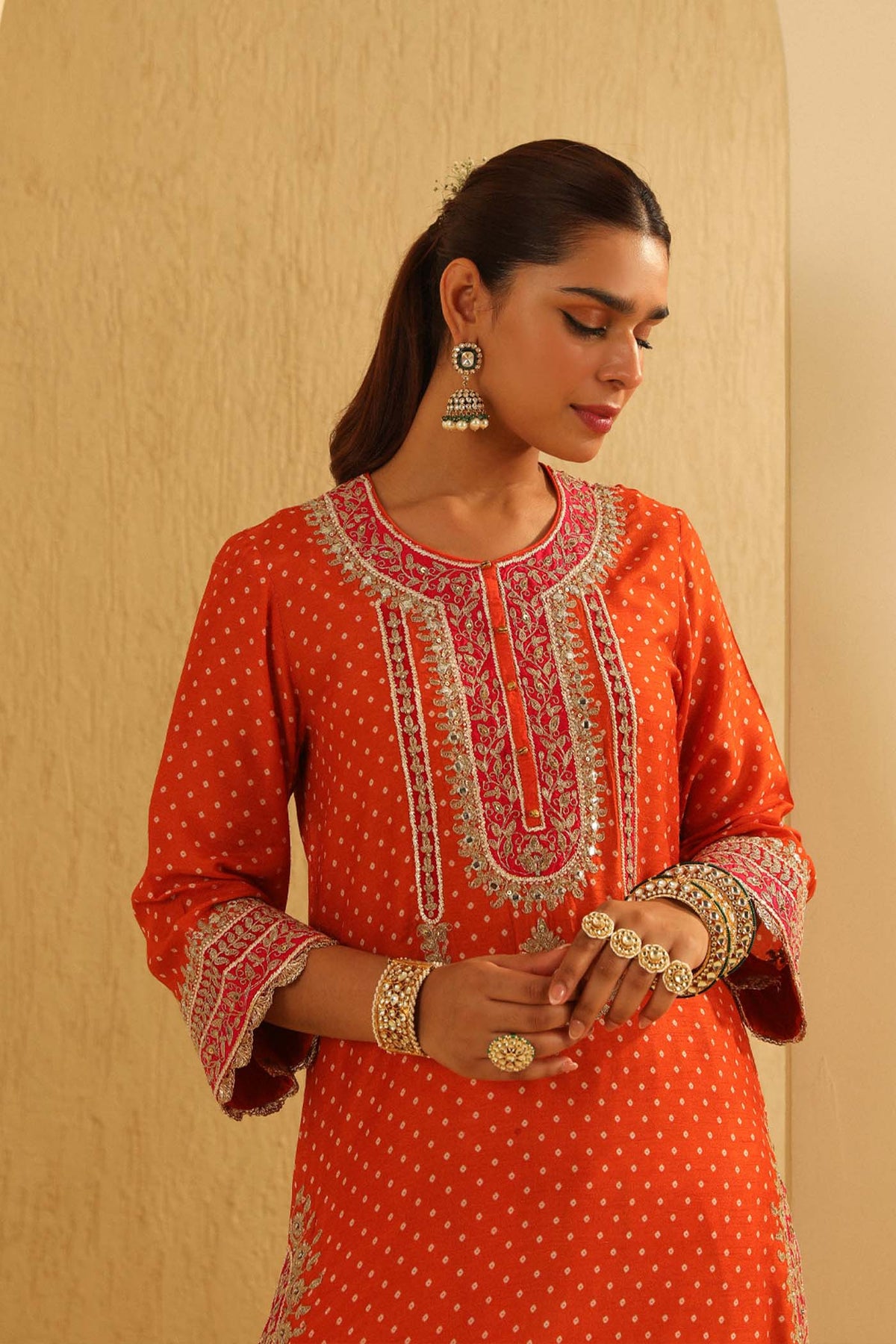 Saanjh - Orange A-line kurta with Salwar and Dupatta