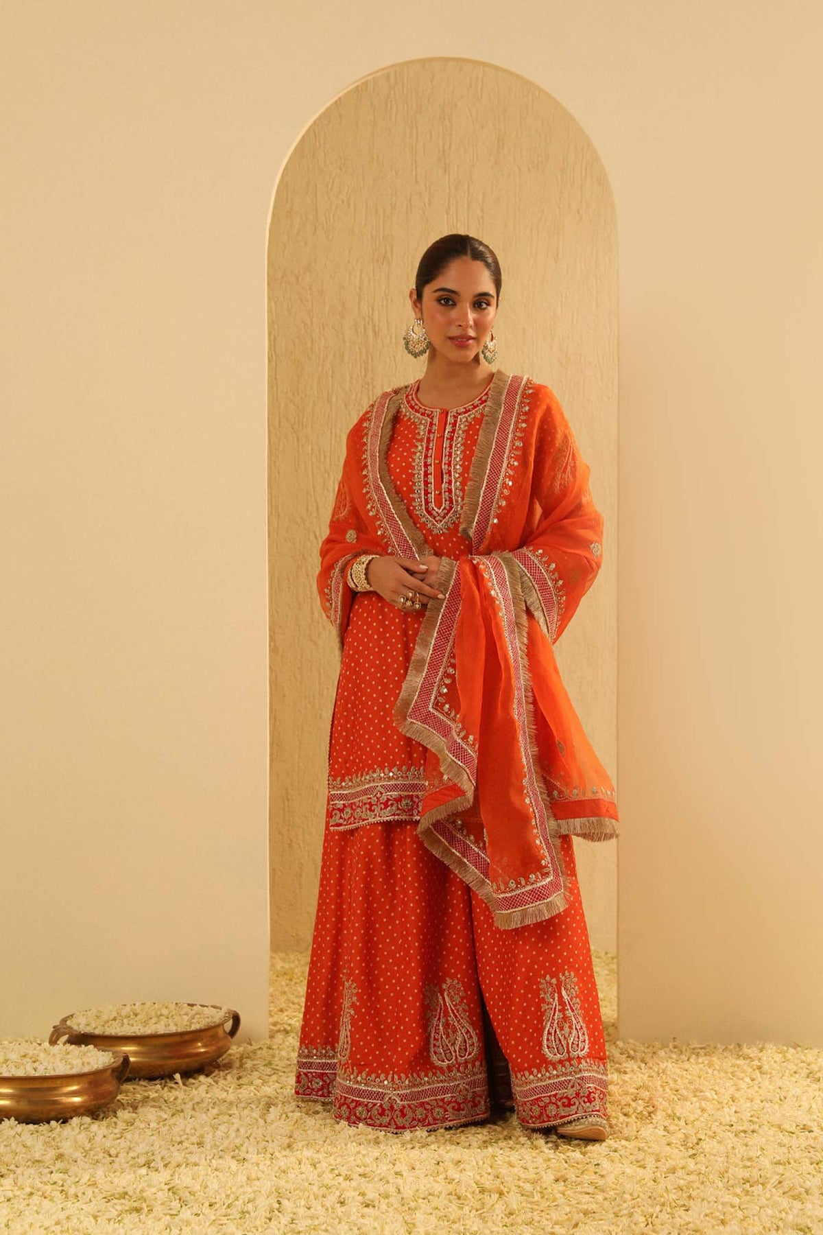 Hoorain - Orange Kurta with Sharara and Dupatta