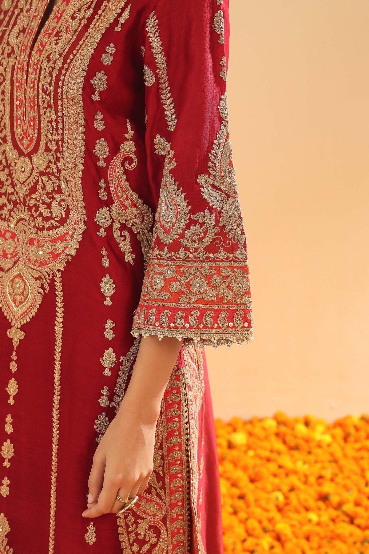 Rua - Deep Red Long A-line Kurta with Palazzo (Lxrts)
