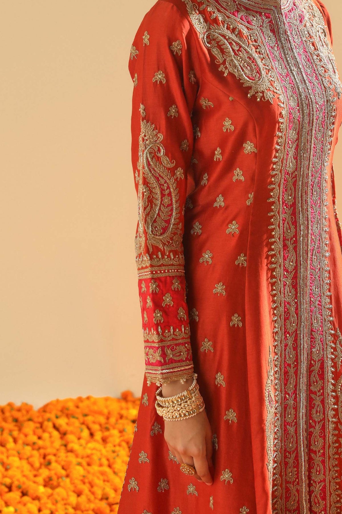 Amayah - Burnt Orange Long A-line Jacket with Pant