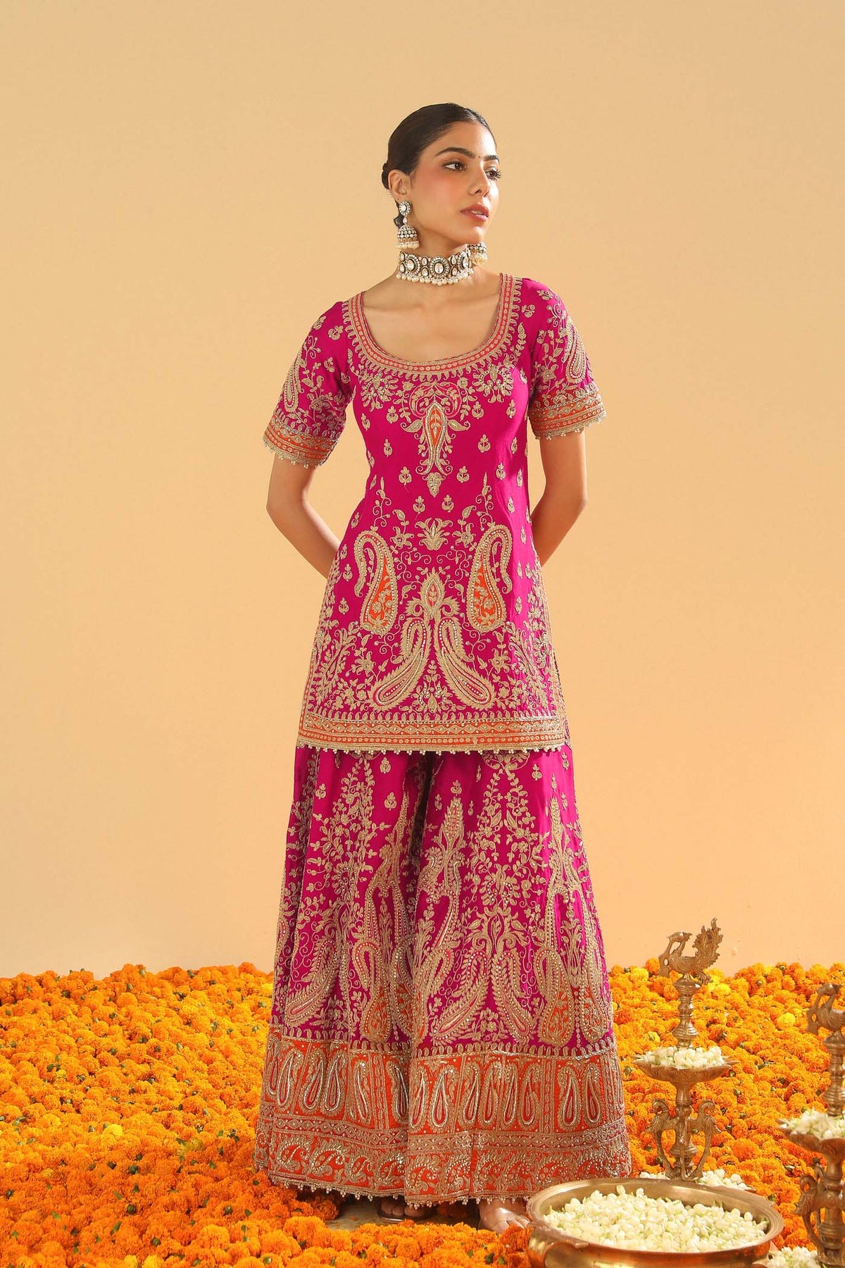 Ishwa - Rani Hotpink Kurta with Sharara