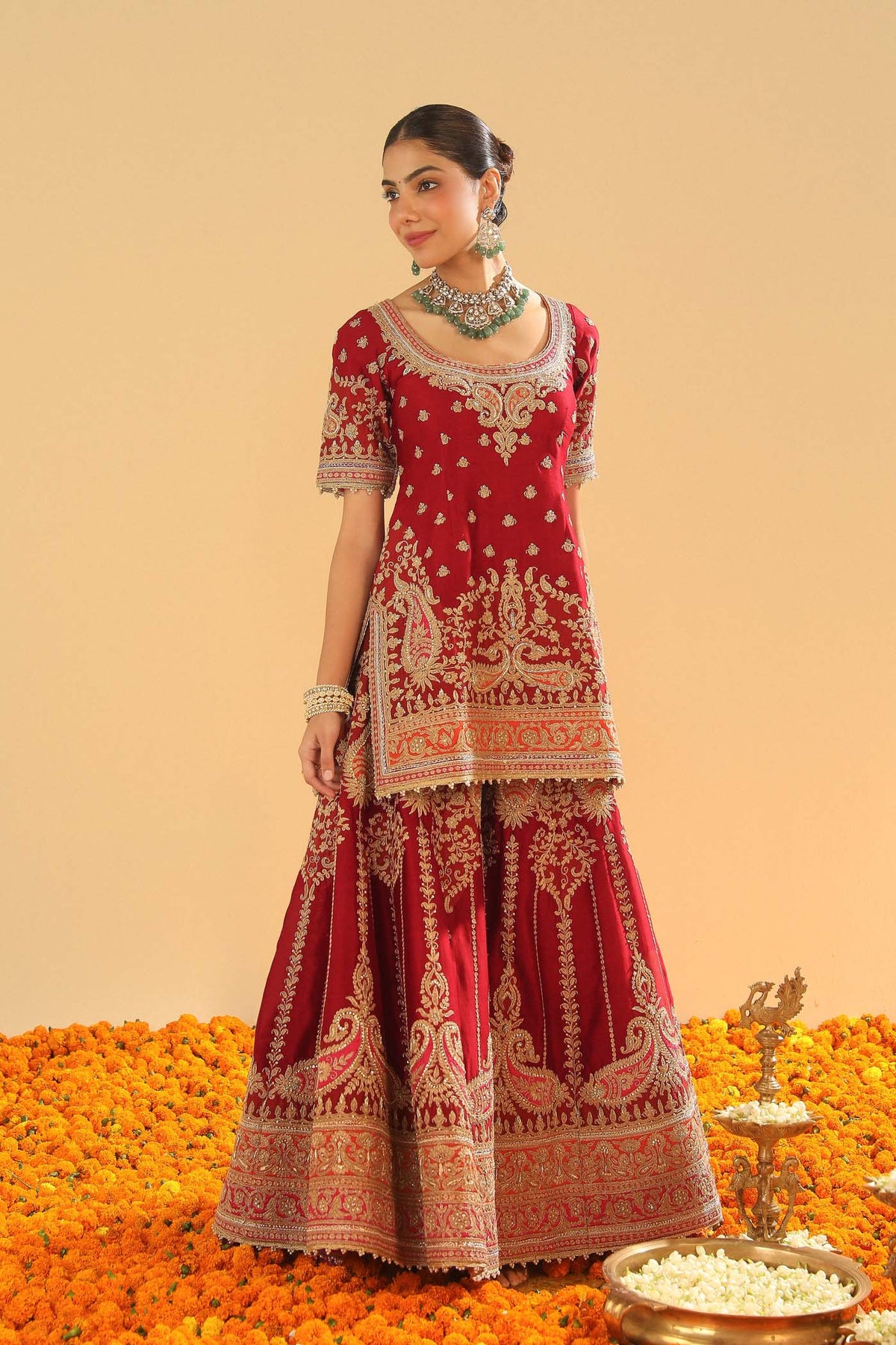 Sehrish - Deep Red Short Kurta with Sharara