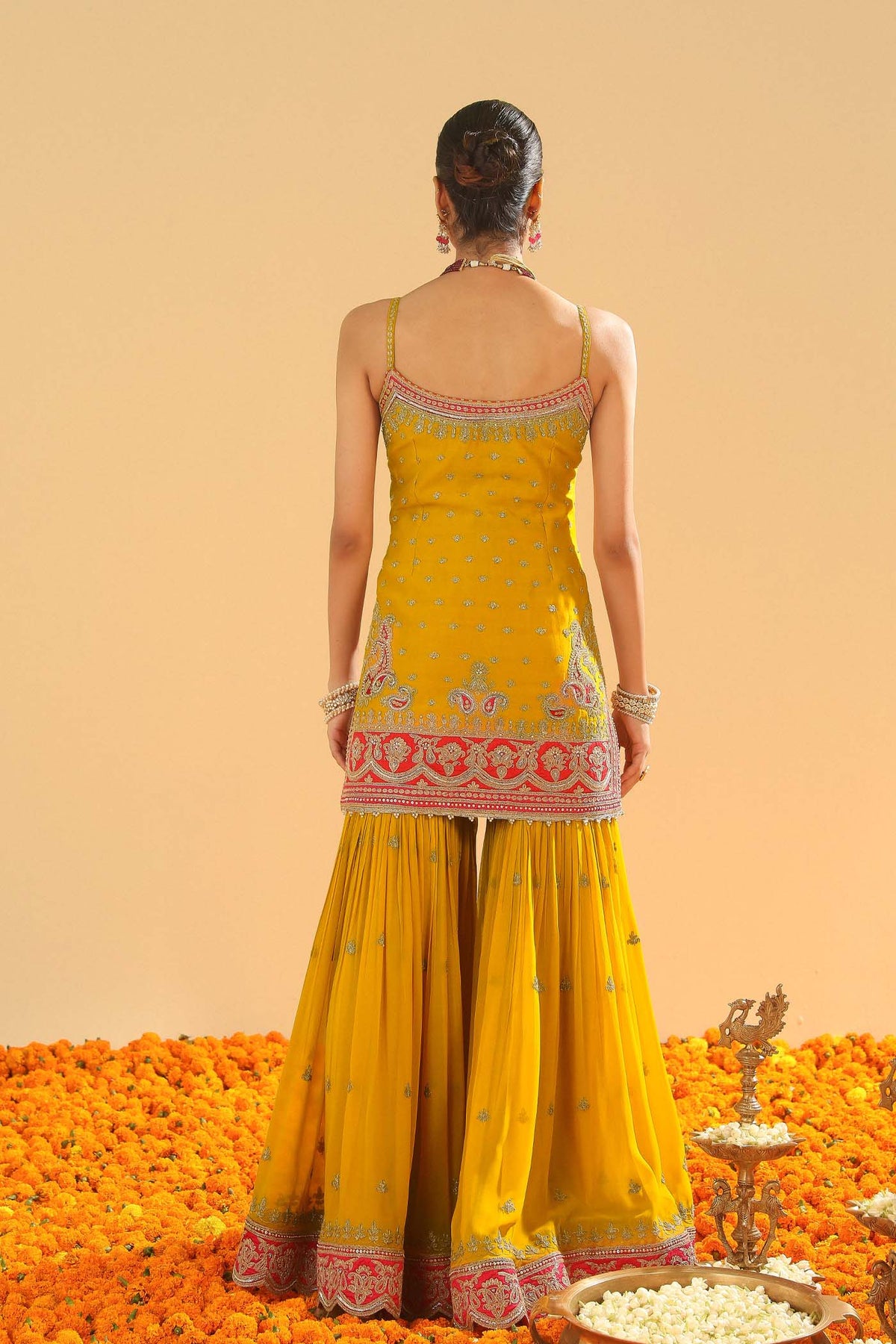 Kriti Sanon in  Mehan - Heirloom Mustard Short Kurta with Garara