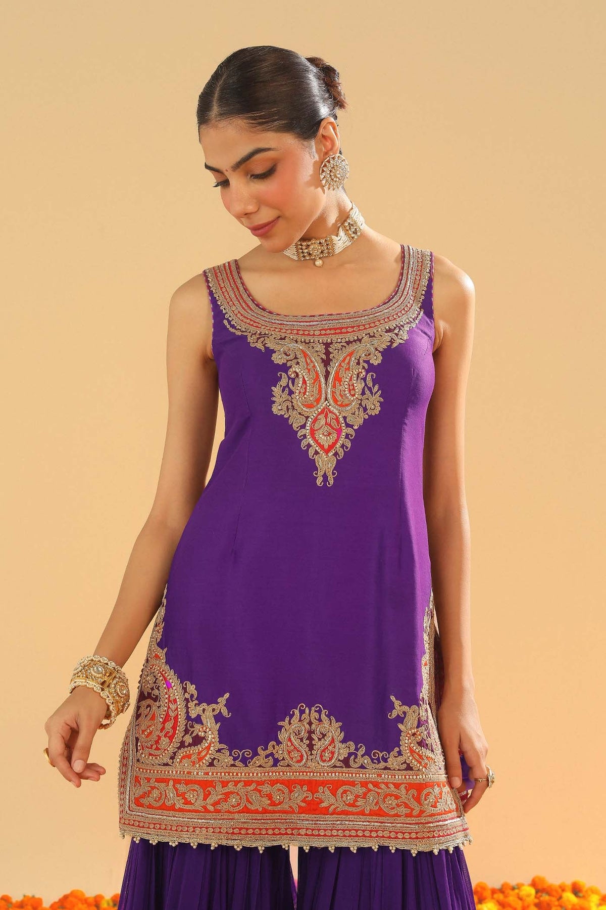 Maziyah - Deep Purple Short Kurta with Garara