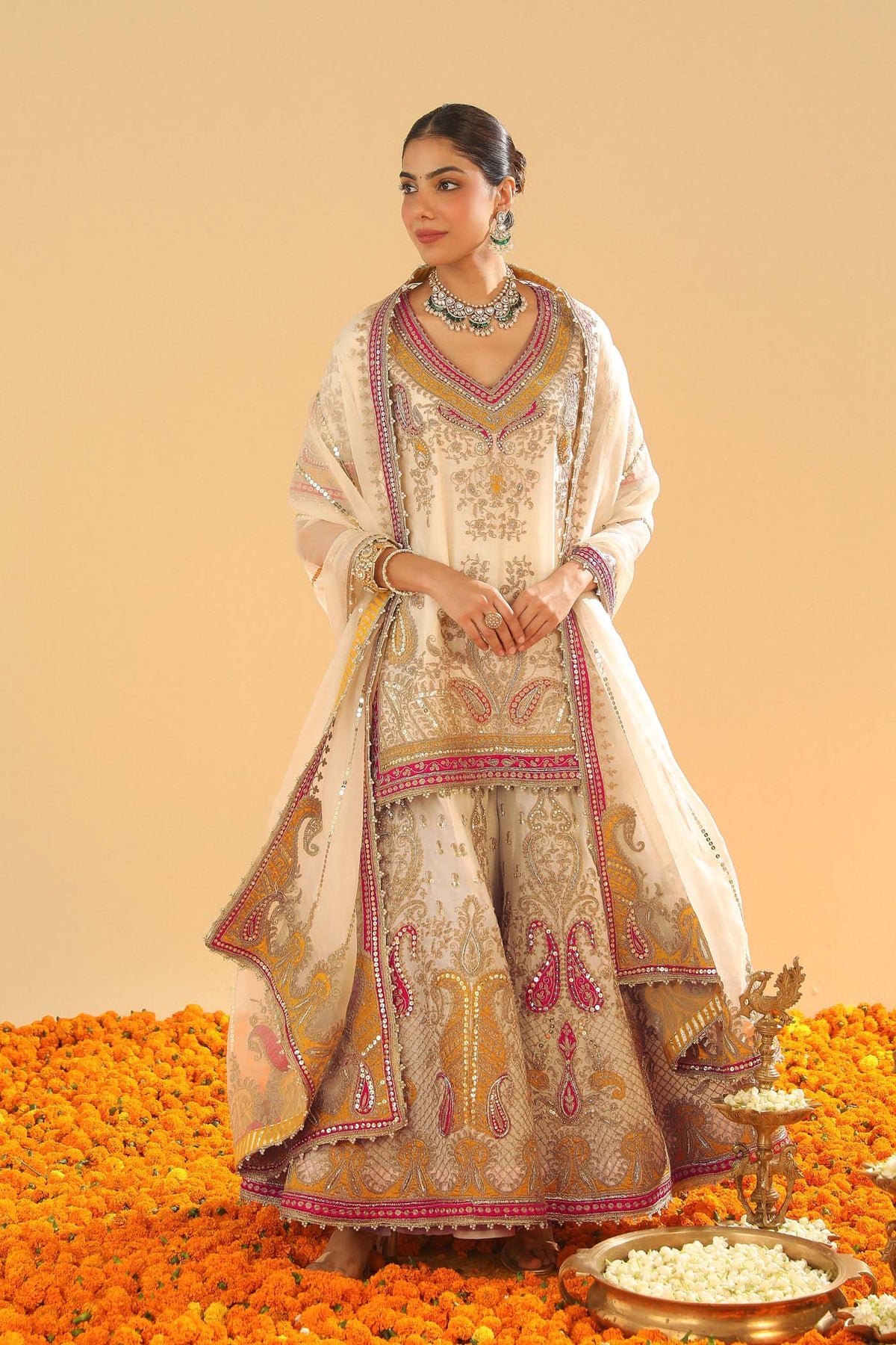 Sadiya - Daisy Ivory Short Kurta with Sharara