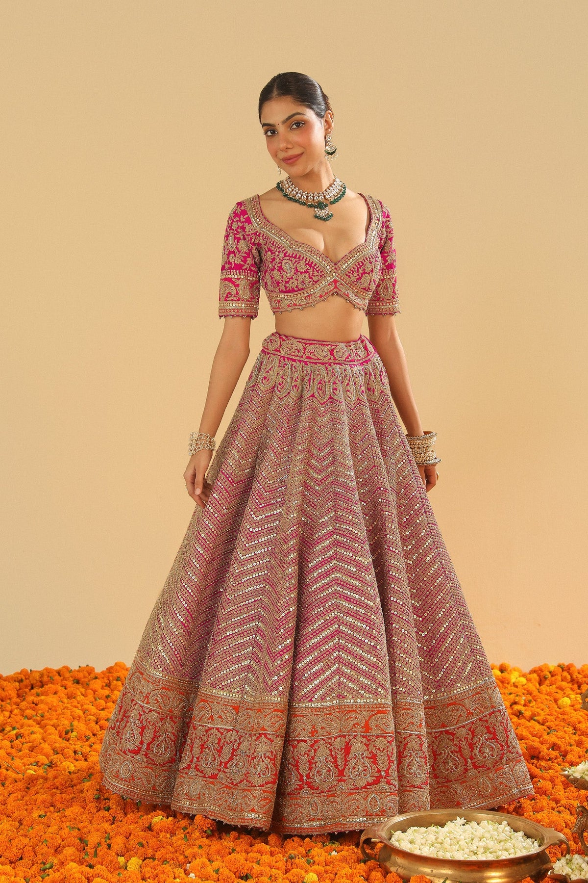 Anahira - Rani Hotpink Blouse with Lehenga and Dupatta