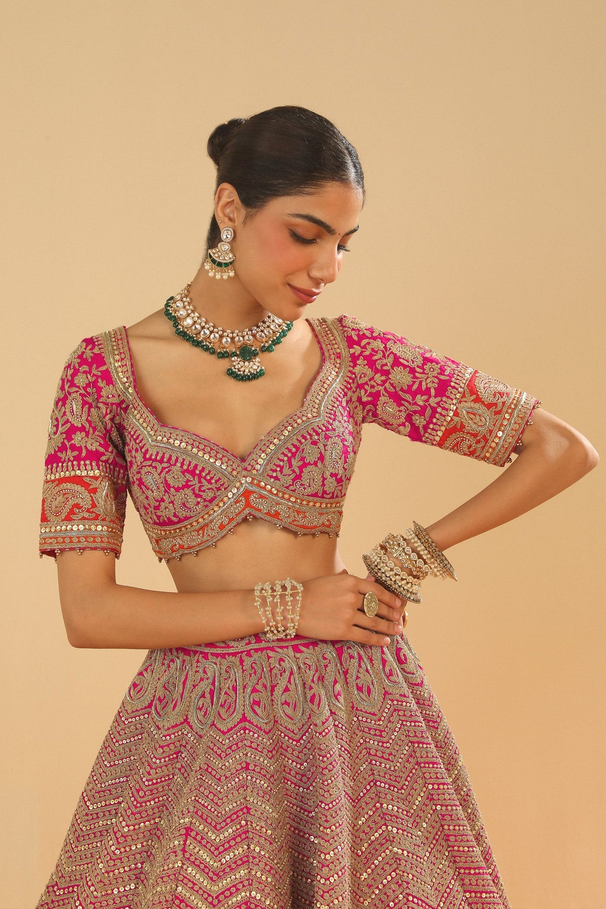 Anahira - Rani Hotpink Blouse with Lehenga and Dupatta