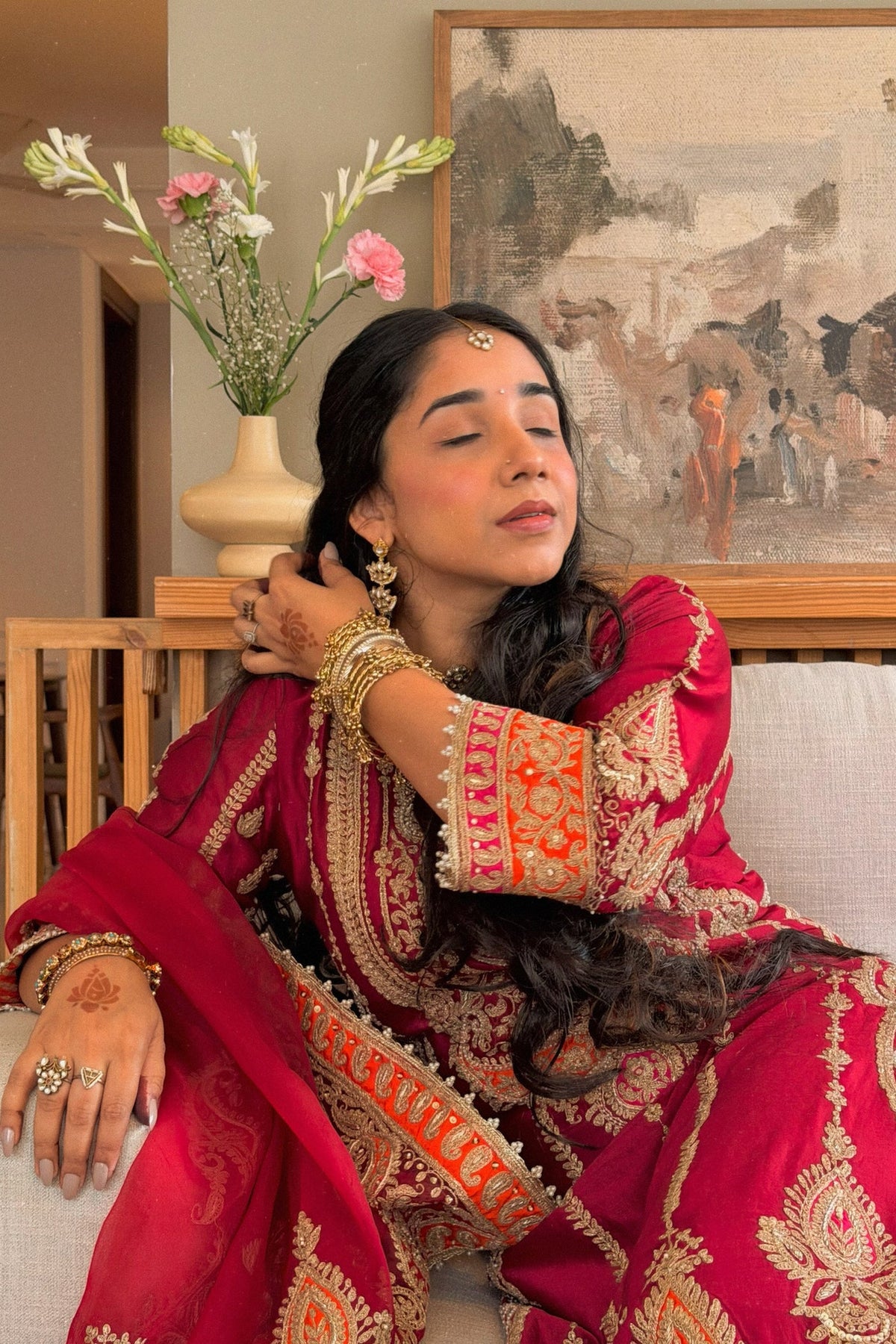 Maneet  Bedi  In Rua - Deep Red Long A-line Kurta with Palazzo